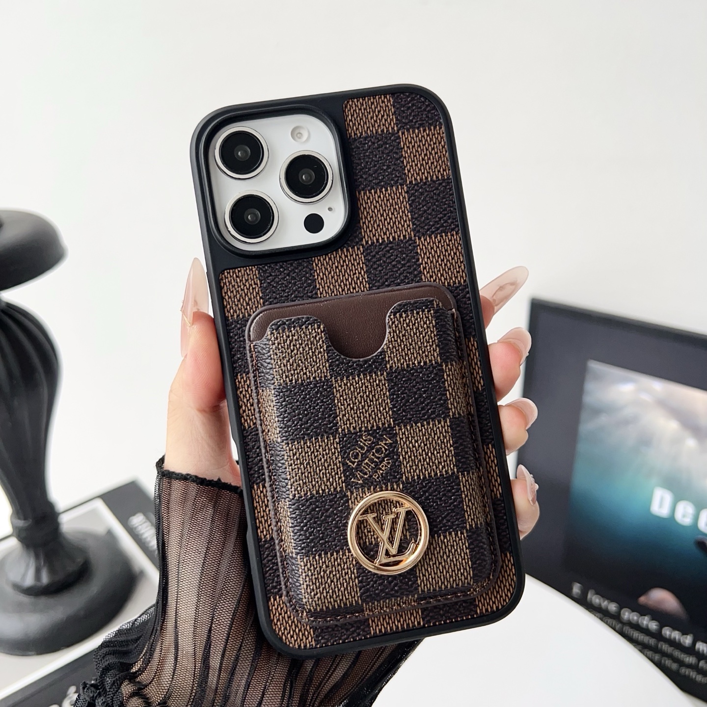 Luxury Designer Monogram Card Holder Phone Case | 2-in-1 Wallet Shockproof Cover