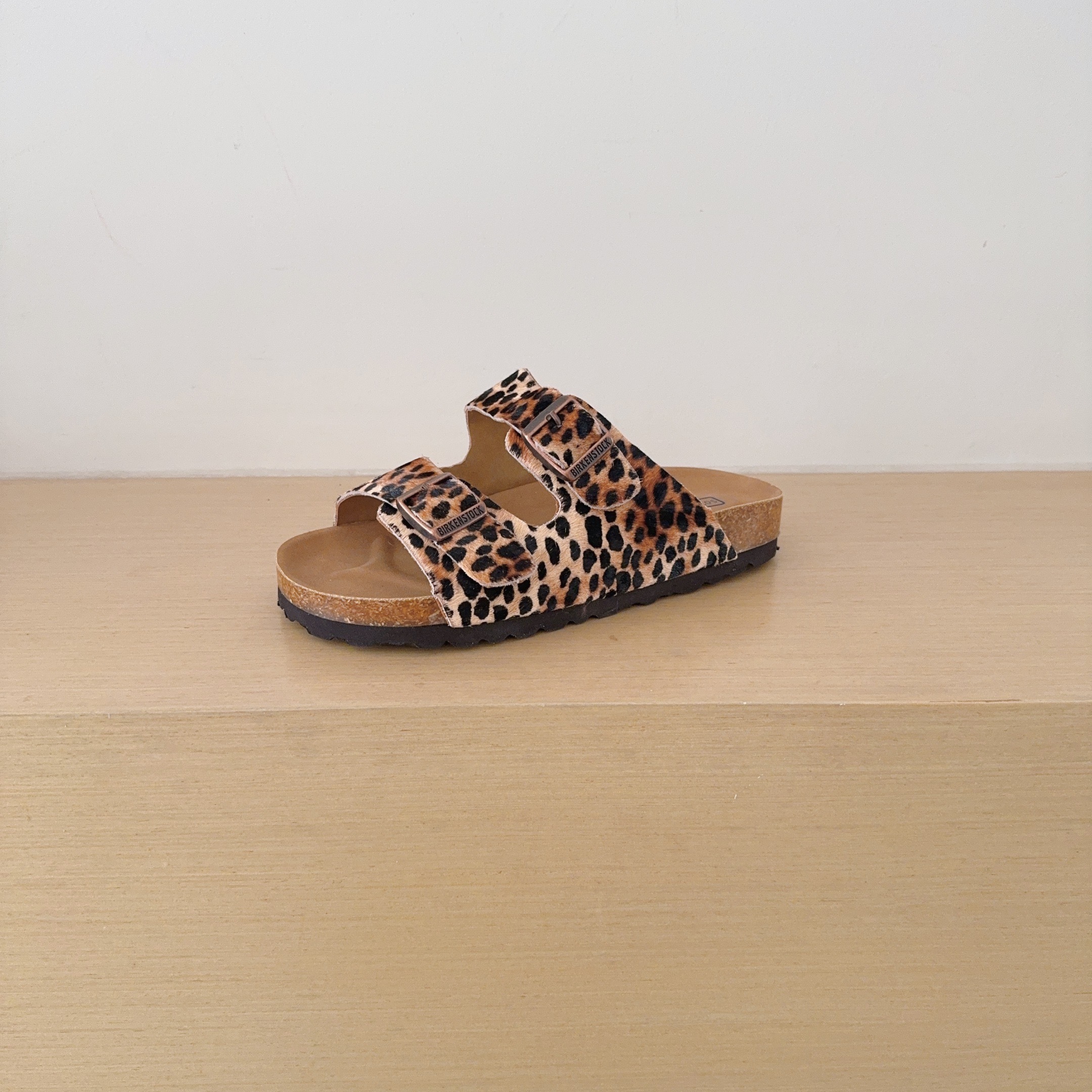 Leopard Print Birken-Style Two-Strap Sandals