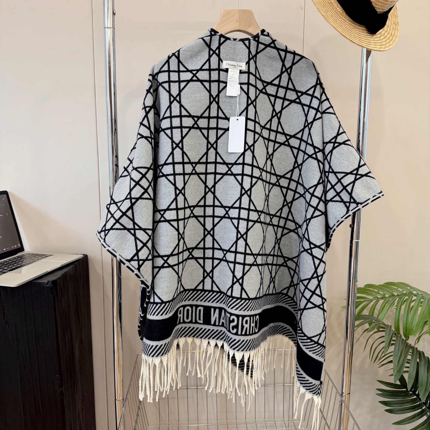 Dior Geometric Print Cashmere Shawl Grey product images