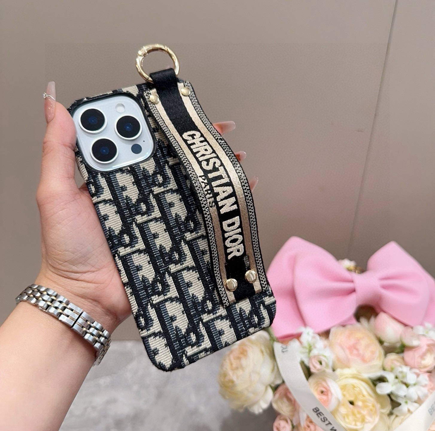 Dior Embroidered Fabric Card Holder Phone Case