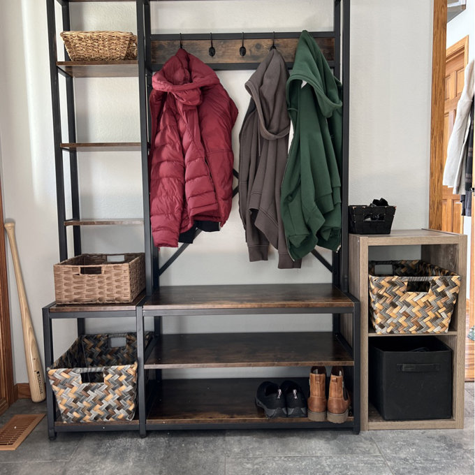 Emelyne 47.2'' Wide Iron Hall Tree with Bench and Shoe Storage