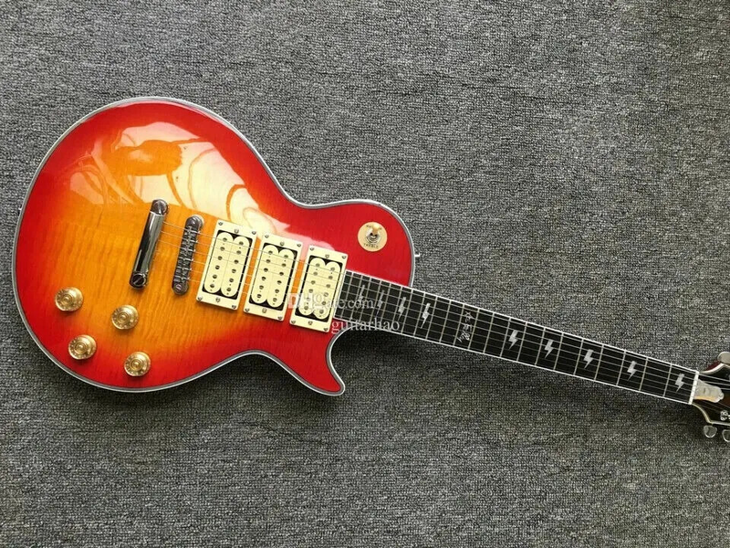 Handcrafted Electric Guitar Featuring 3 Picks&amp; Unique Tiger Flame Top 6 strings