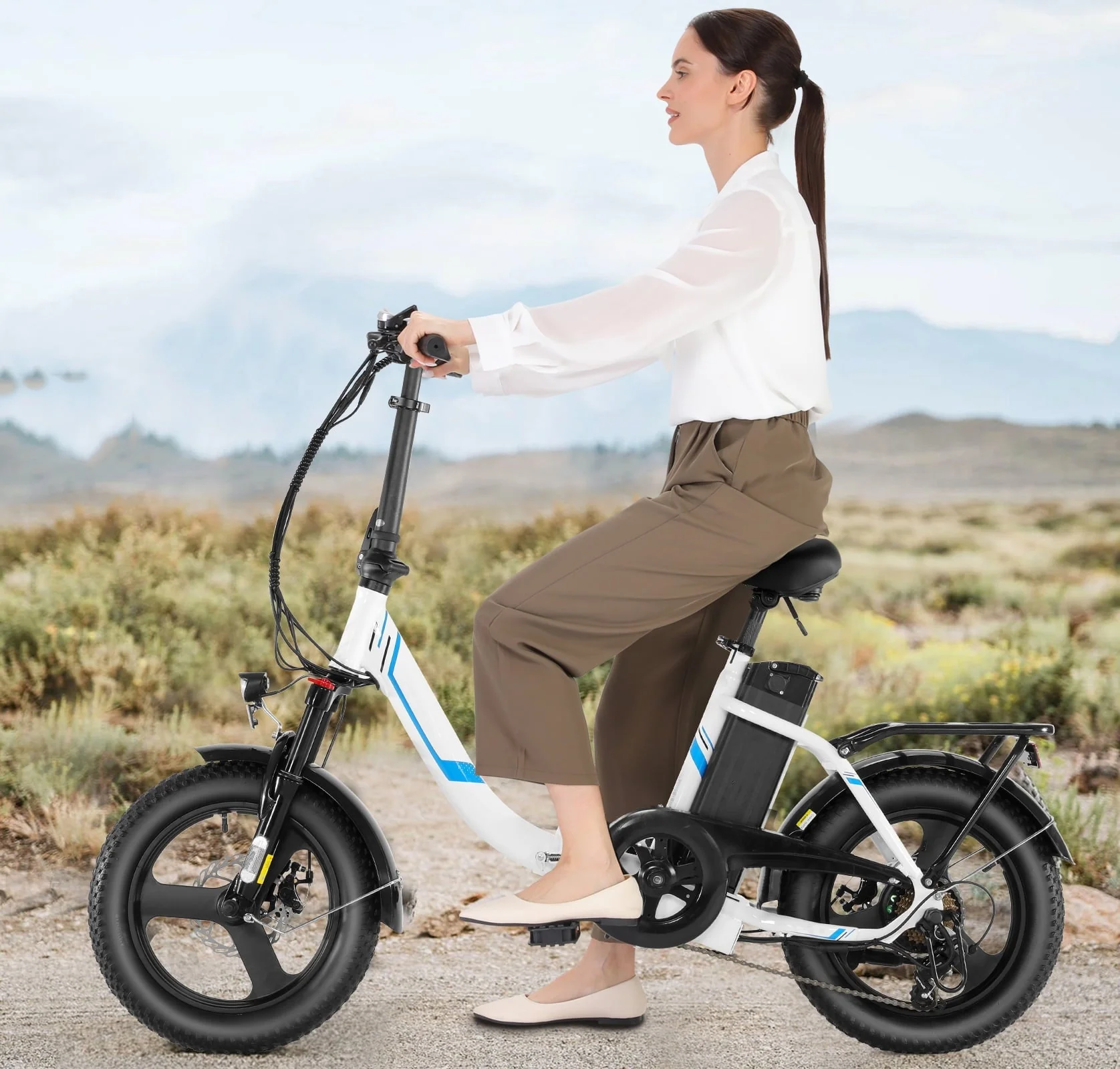 Elifine 16in Folding Fat Tire Electric Bike, 350W, 48V 7.8Ah
