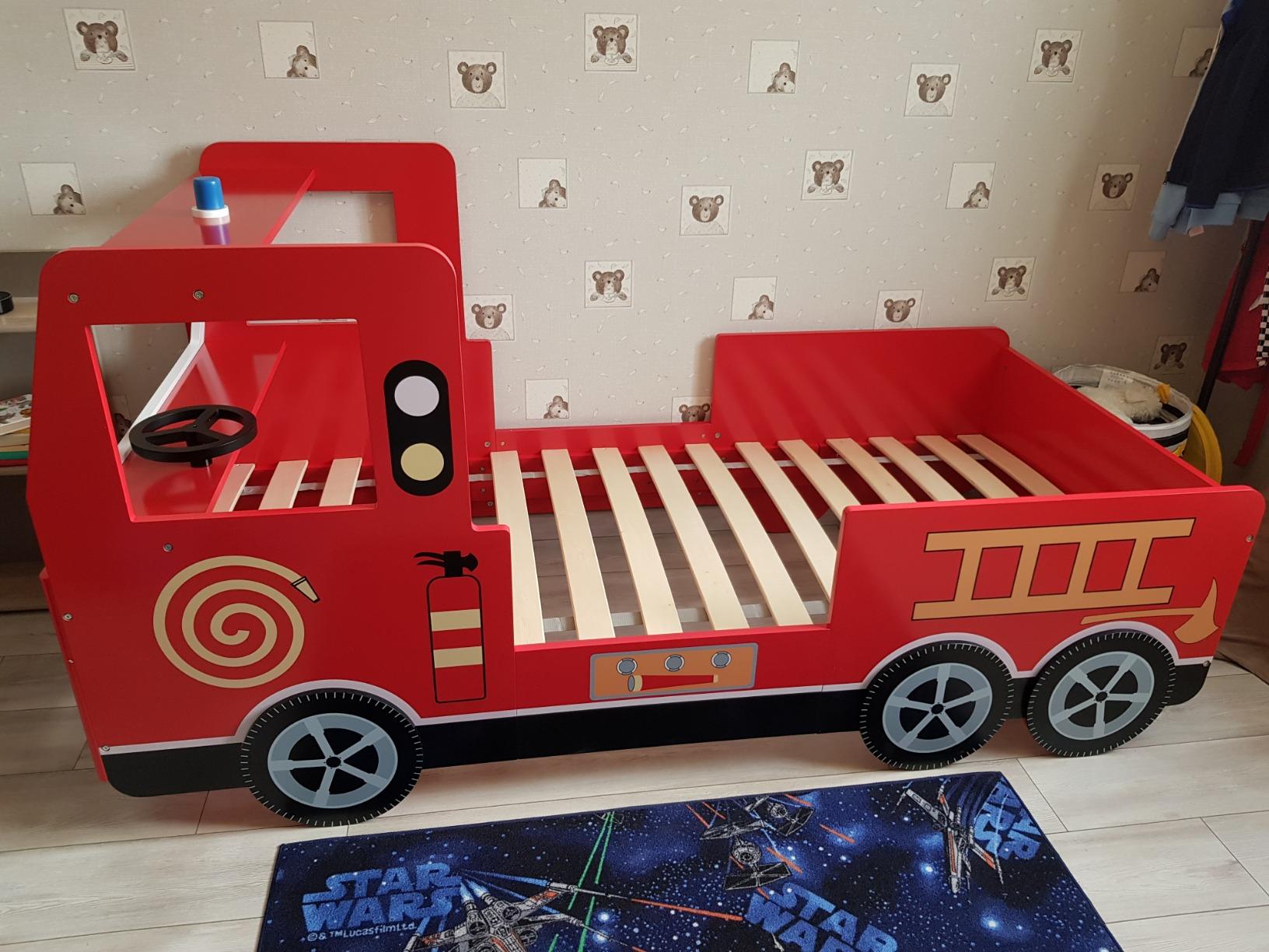 Children's Bed Frame Red Fire Truck Imitation Kids Bed Car