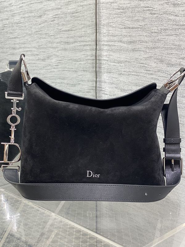 Dior Hobo Bag Small Black Suede Wide Strap