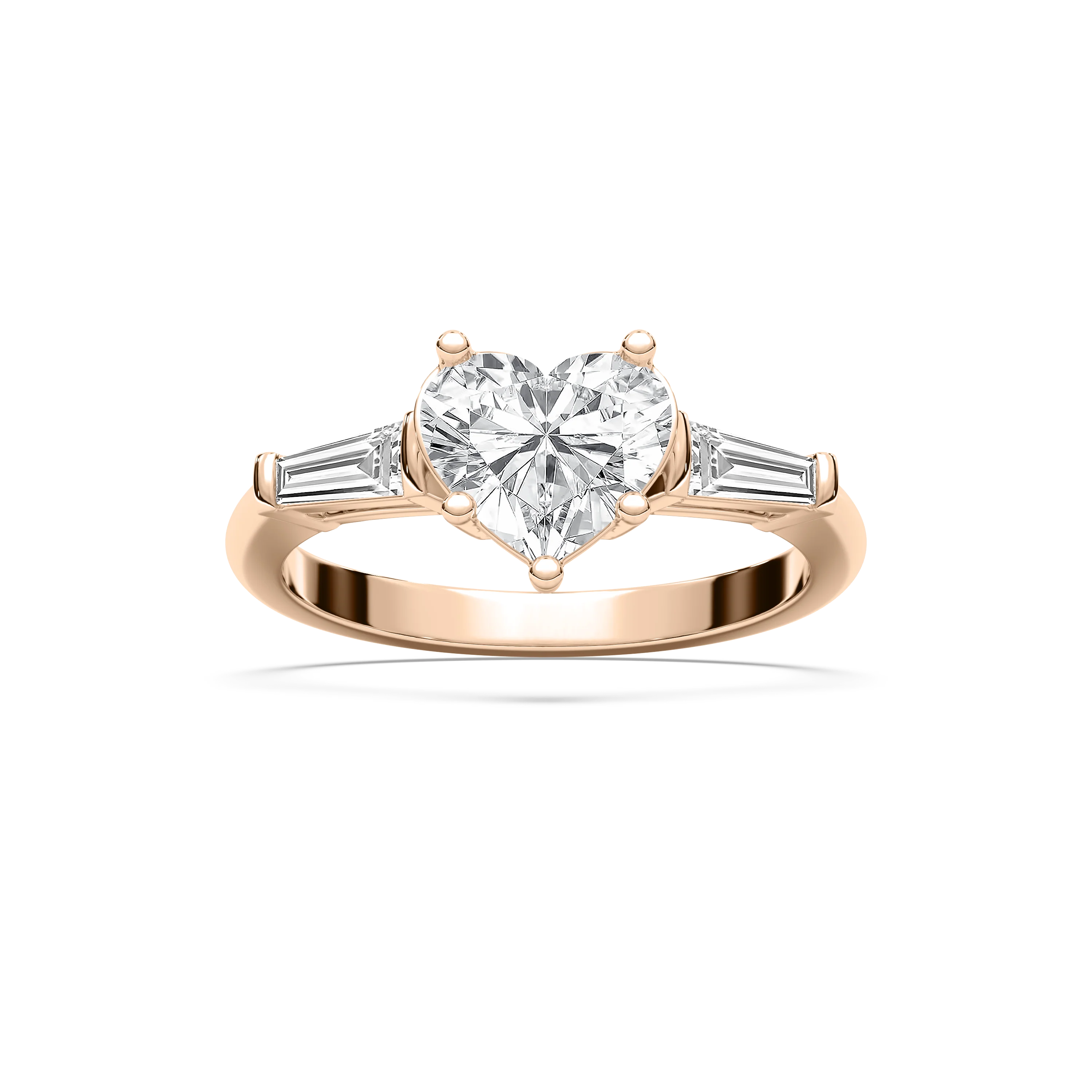 Justice Heart Lab Grown Diamond with Tapered Baguette Sides Three Stone Engagement Ring