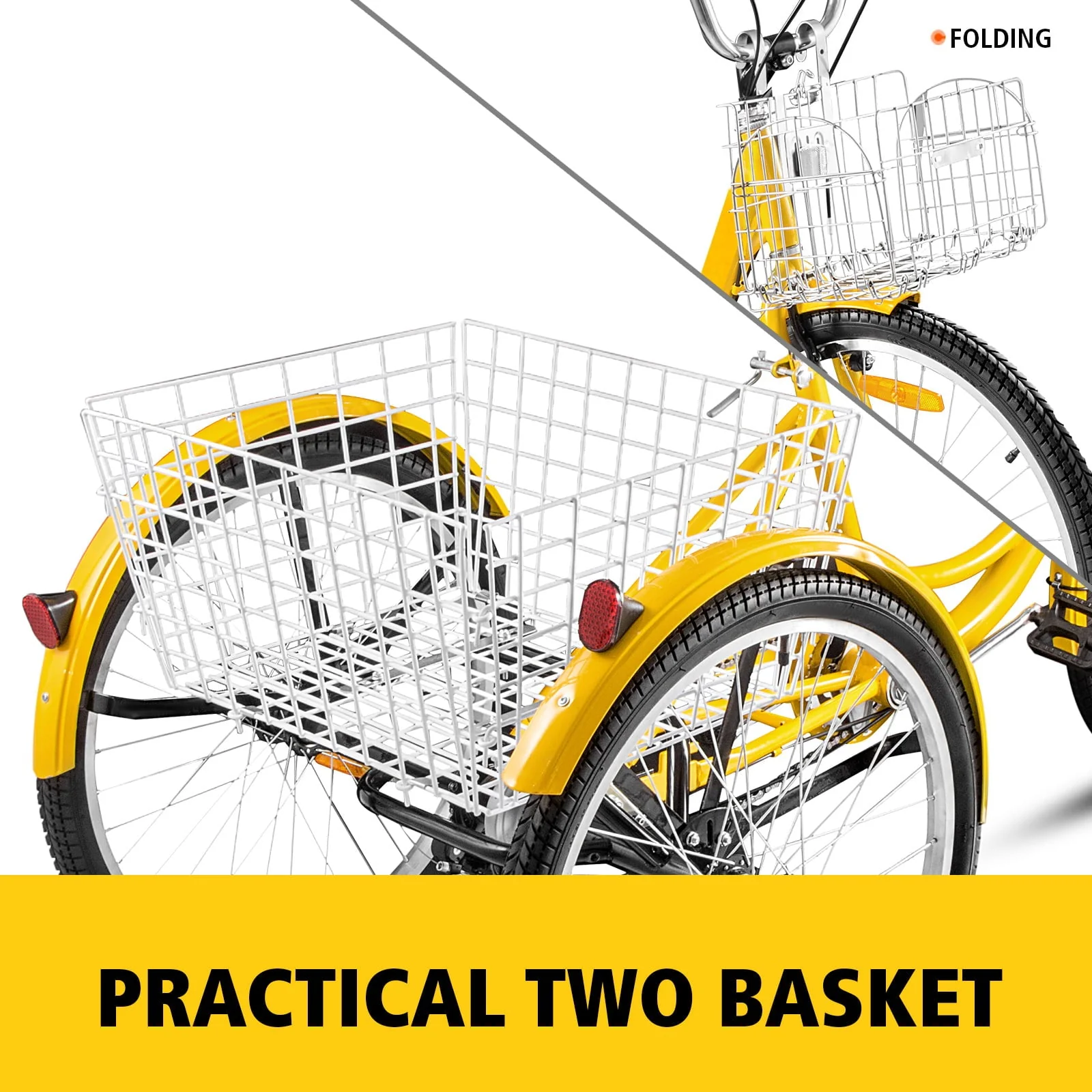 VEVOR 24in Adult Tricycle with Basket, 7-Speed