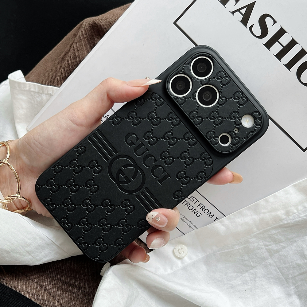 Gucci Embossed GG Monogram Electroplated Frame Premium Leather Luxury Phone Case