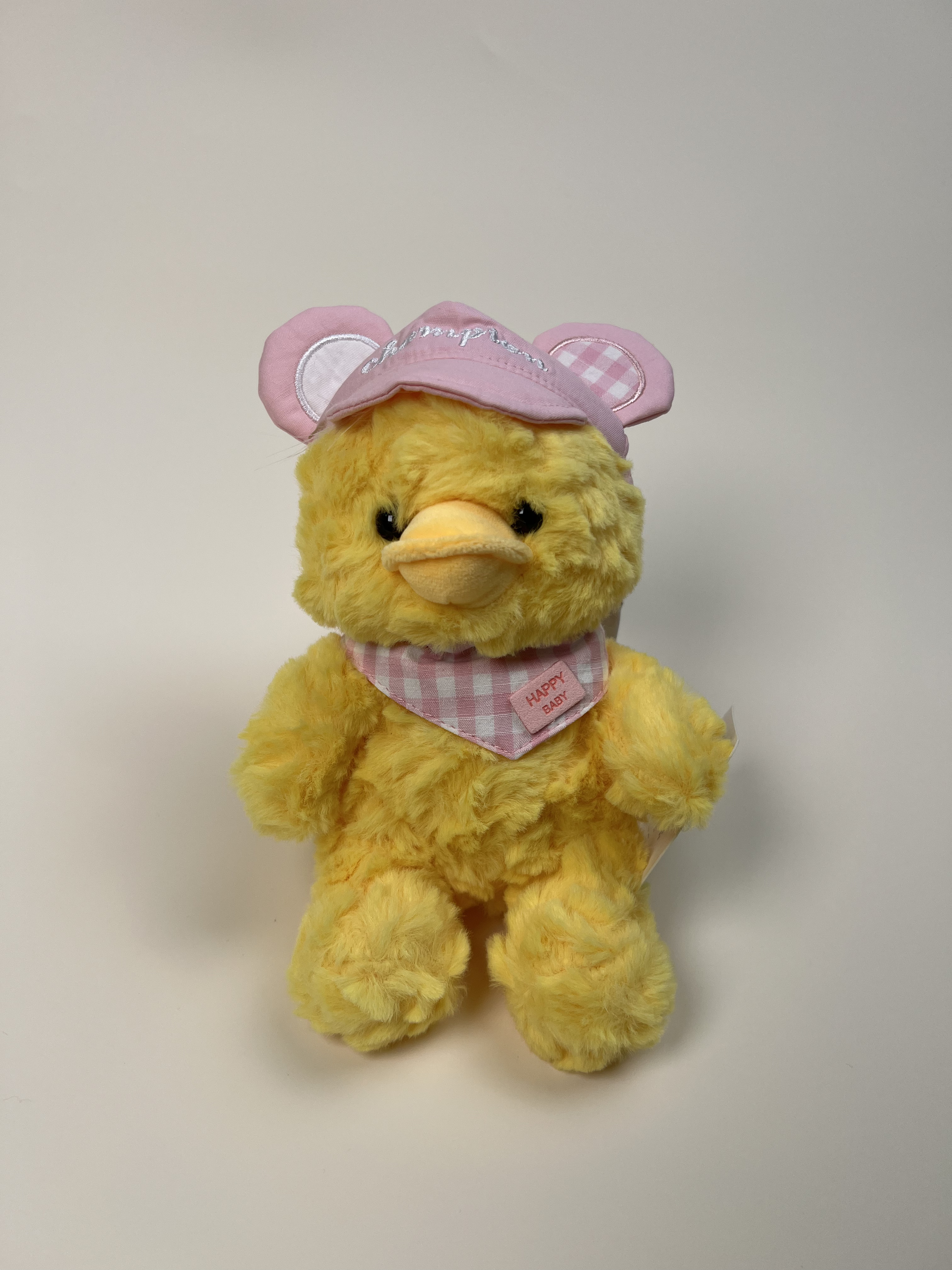 Pink-Hatted Checkered Yellow Duck Plush Toy