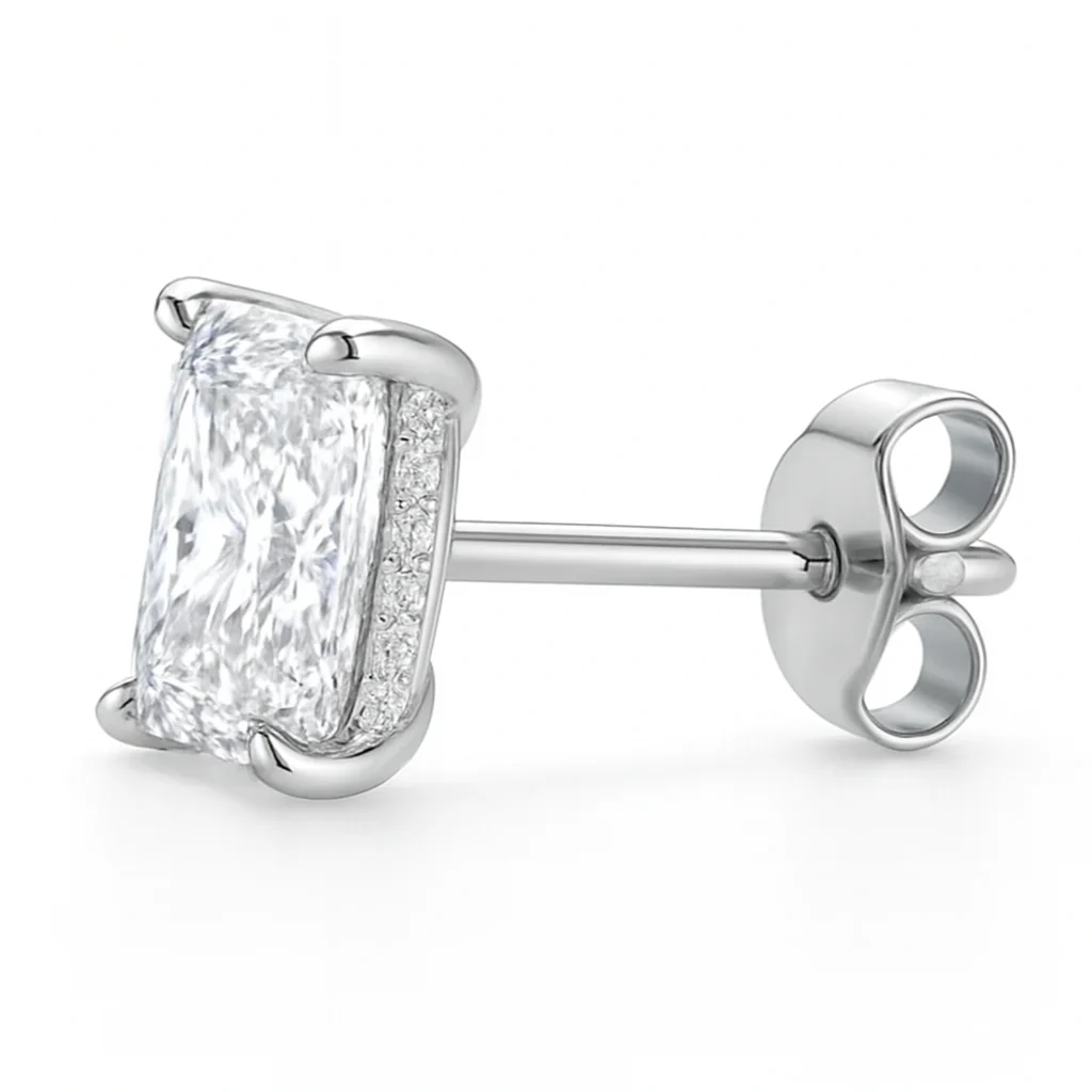 Radiant Cut Hidden Halo Stud Earrings