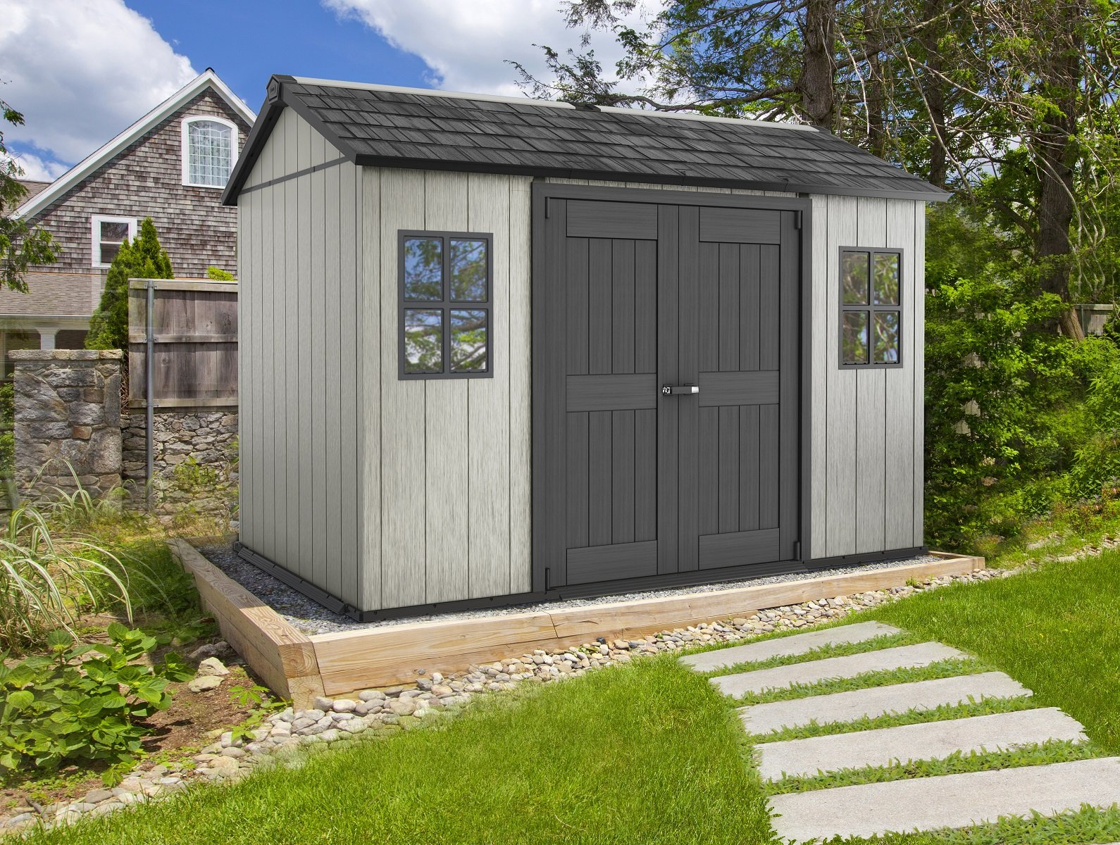 Outdoor Plastic Garden Storage Shed, Grey