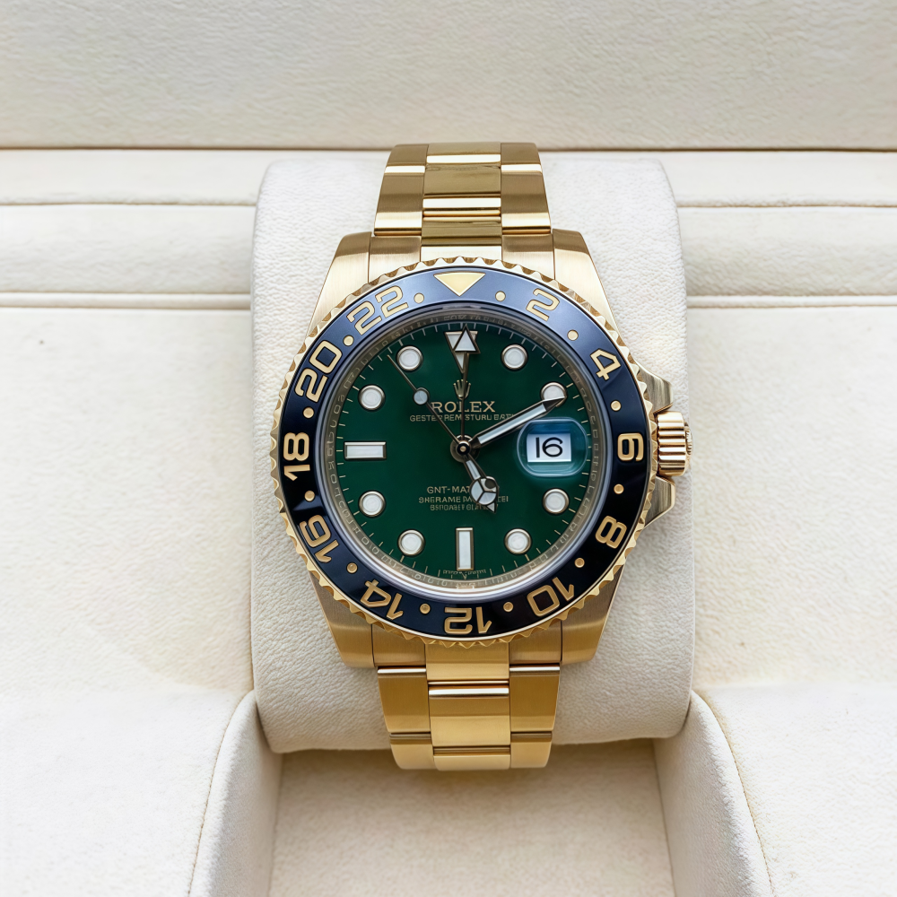 【Super Clone】Rolex 40mm GMT Master II Yellow Gold Green Dial - 116718gso