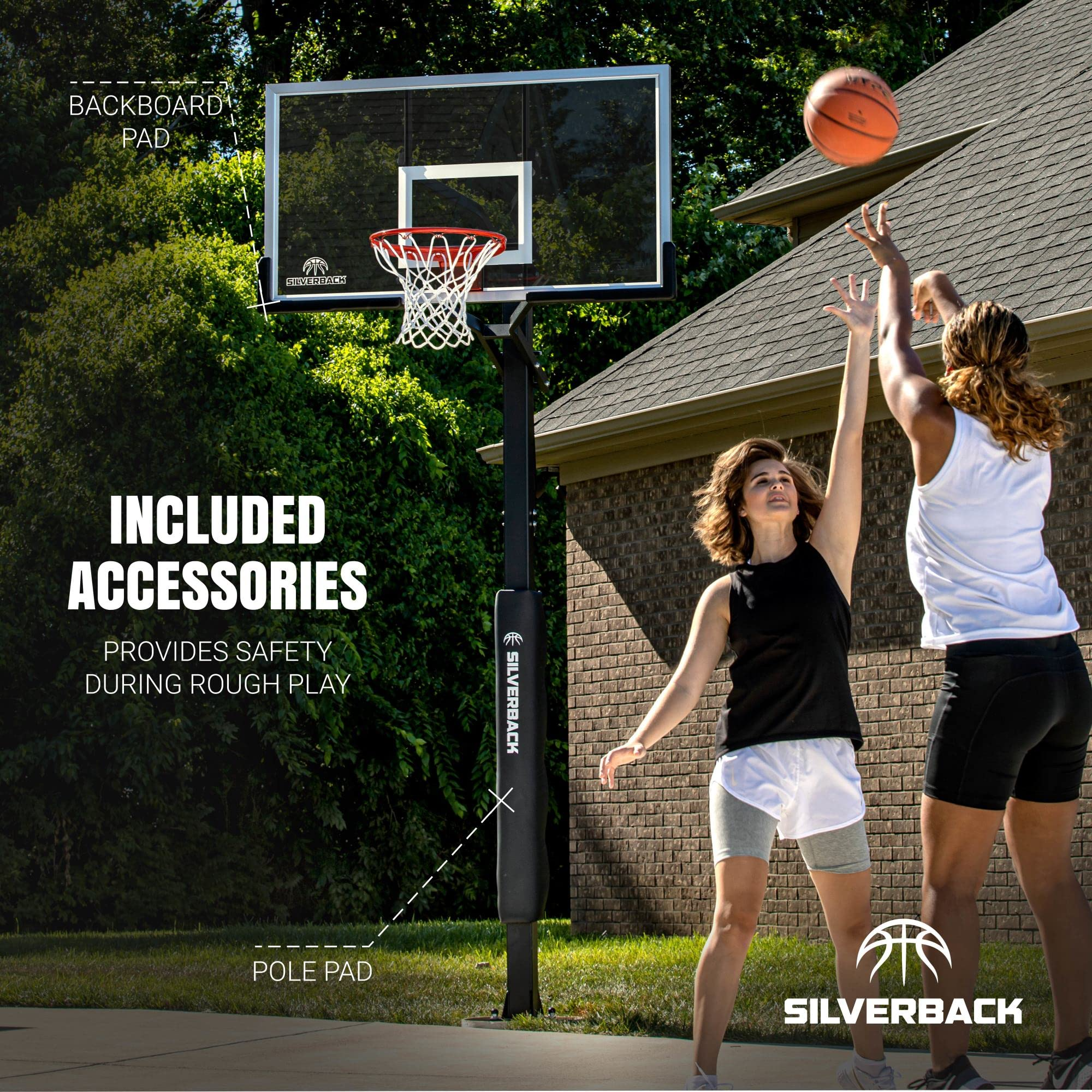Ground Basketball Hoop with Adjustable-Height Tempered Glass