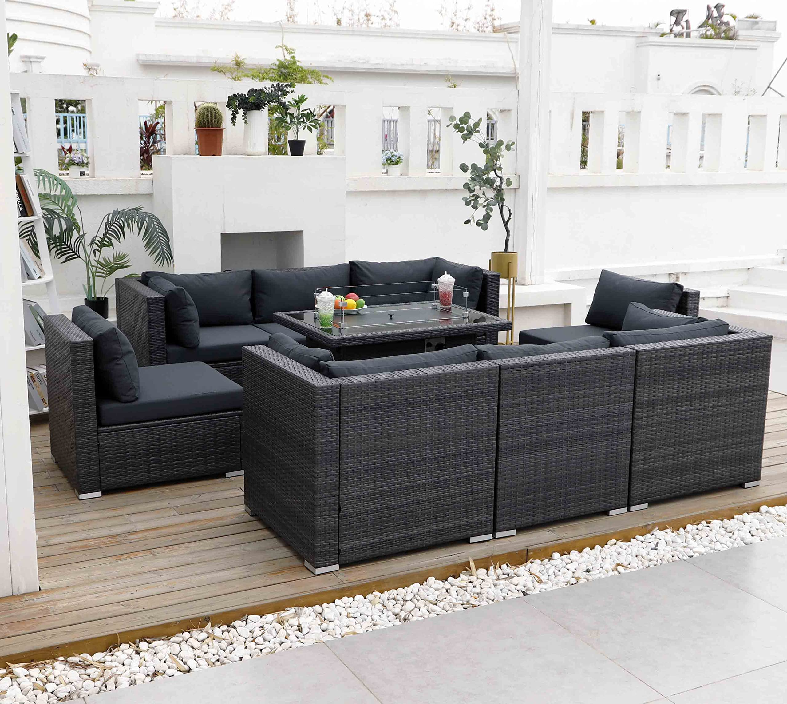 High Back PE Rattan Patio Furniture Sectional Sofa Sets with