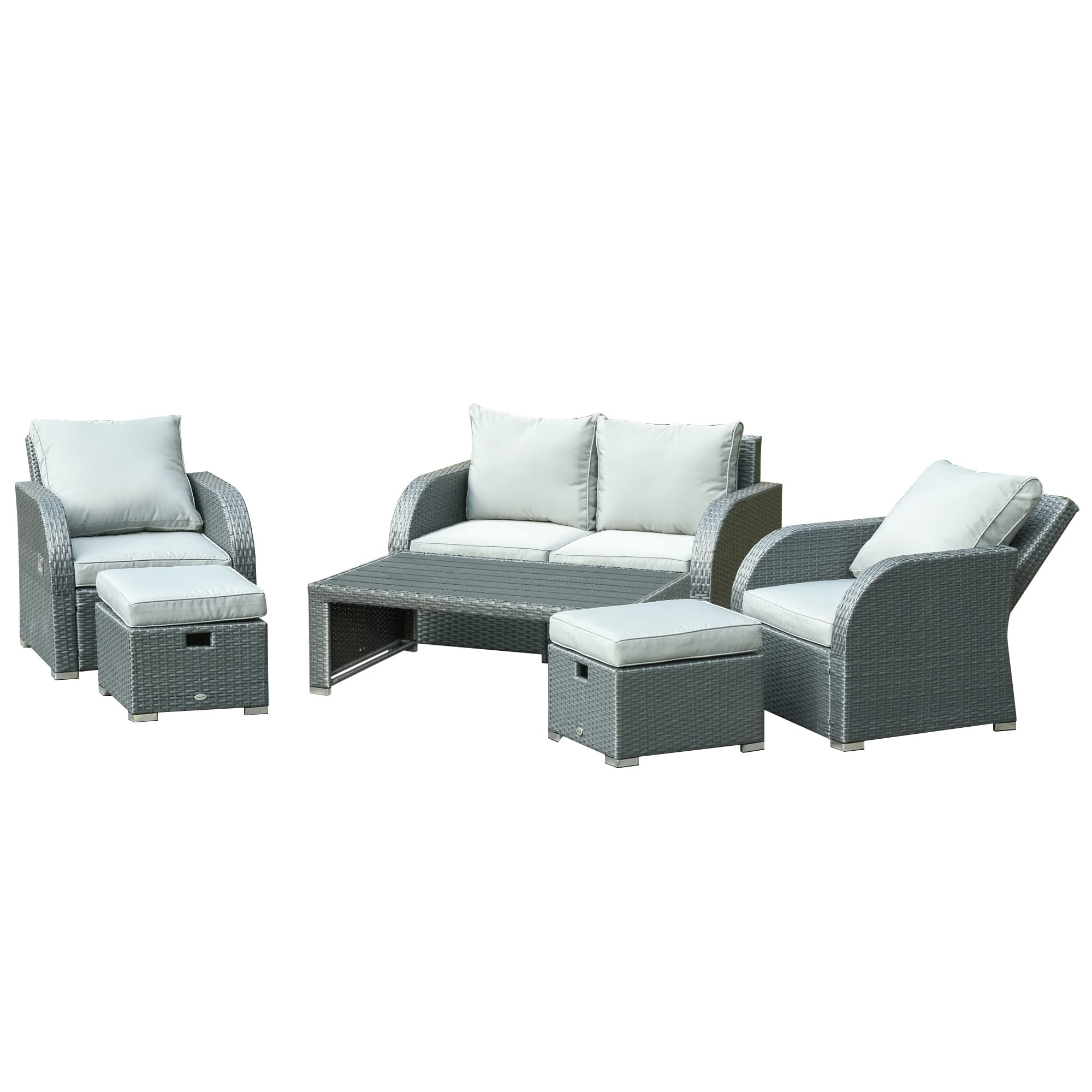 6-PCs Patio Furniture Set Wicker Sofa Set with Tea Table Gas