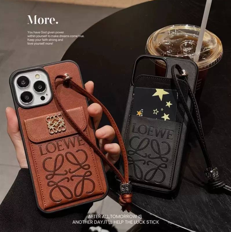 Loewe Flip Card Holder iPhone Case with Short Wrist Strap