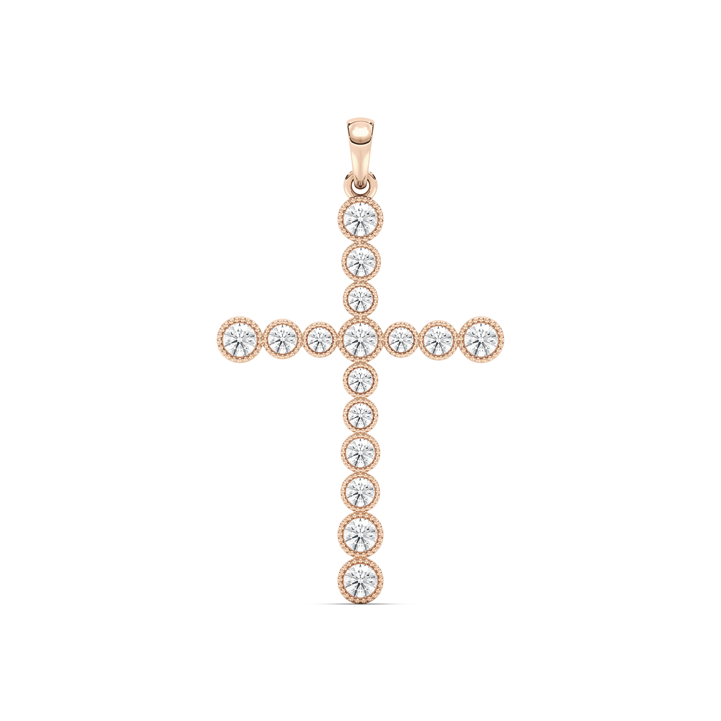 1/4 ctw Round Lab Grown Diamond Beaded Bezel Cross Pendant  - 18 Inches