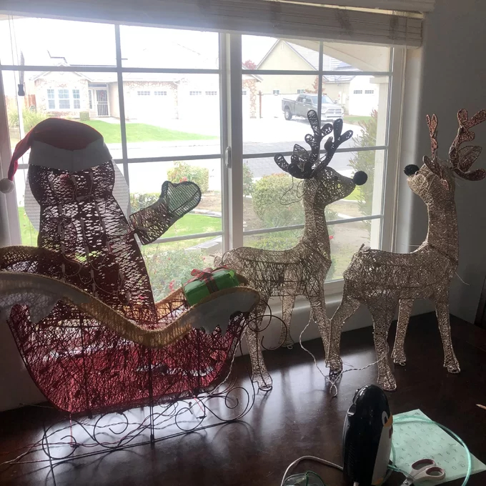 Santa with 2 Deer Sleigh Christmas Decoration Lighted Display
