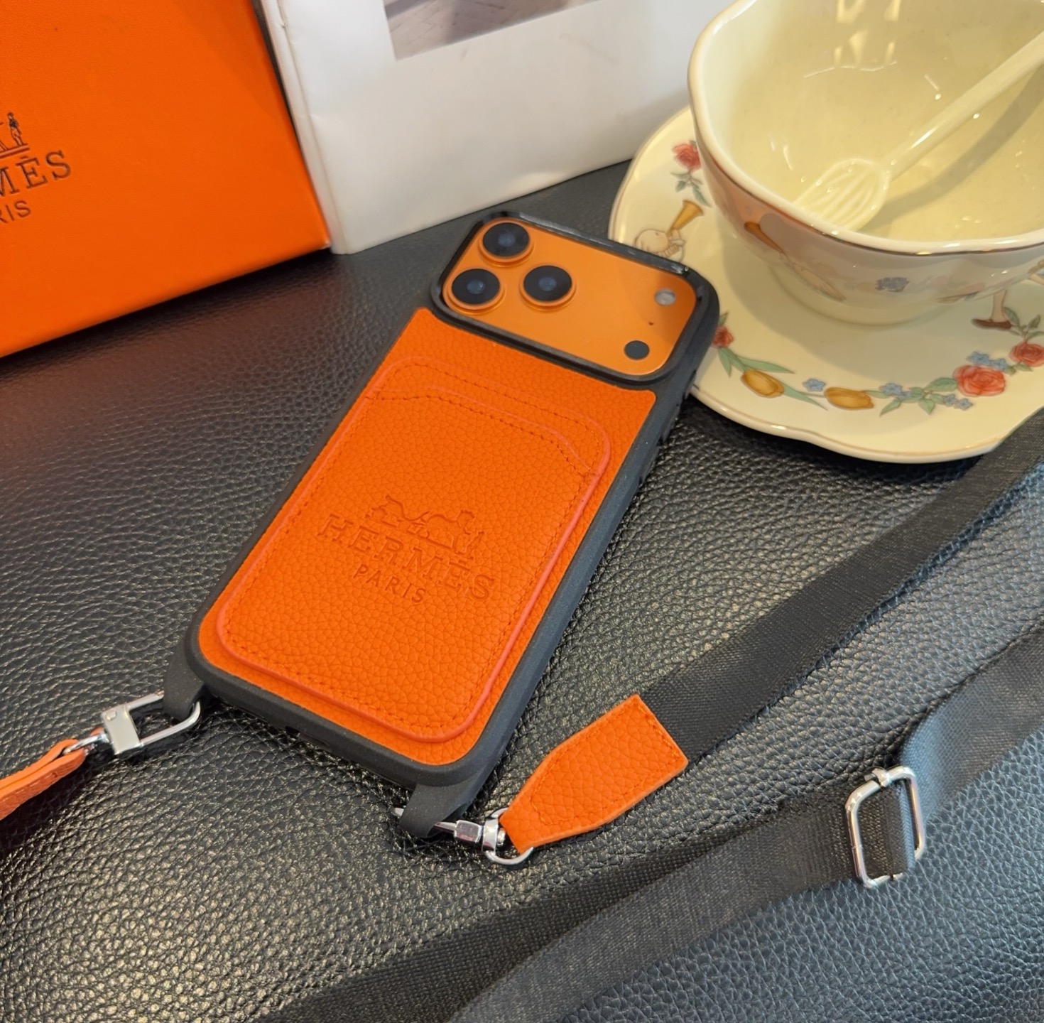 Hermès Paris Embossed Leather Card Pocket Crossbody Luxury Phone Case