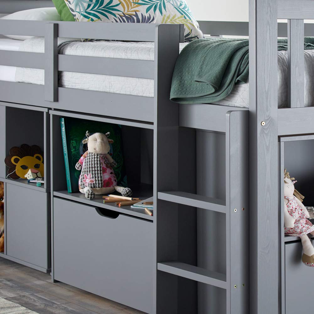 Milo Grey Wooden Mid Sleeper Kids Bunk Bed with Pocket Sprung