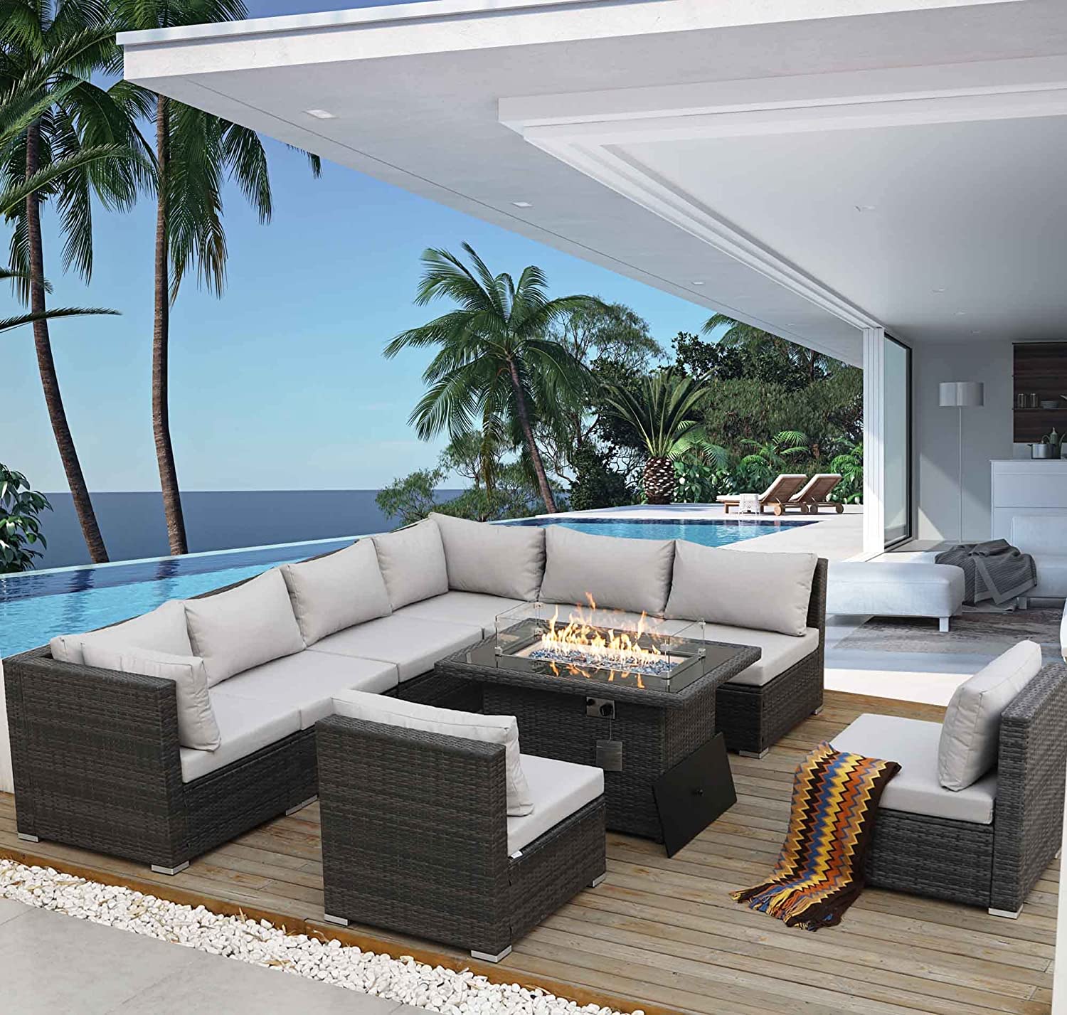 High Back PE Rattan Patio Furniture Sectional Sofa Sets with