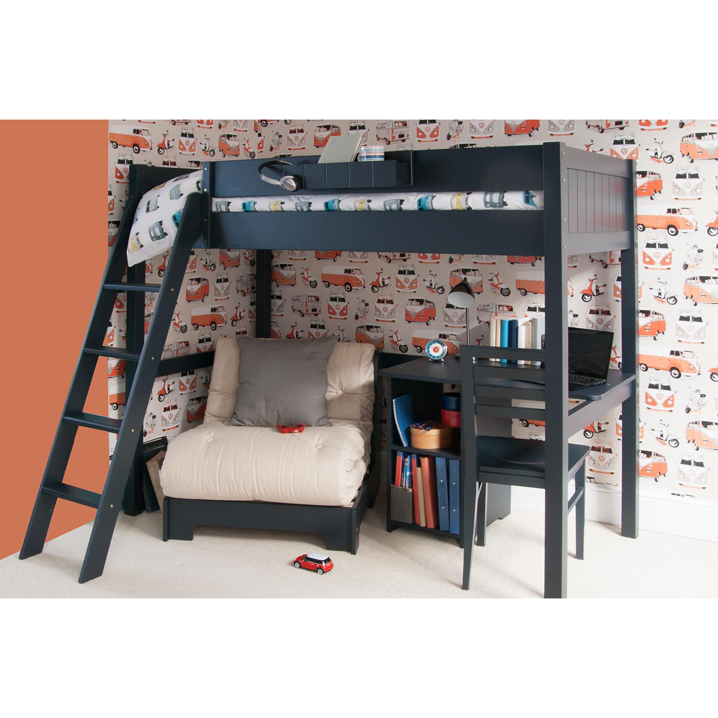 FARGO HIGH SLEEPER LOFT BED WITH FUTON AND STORAGE DESK