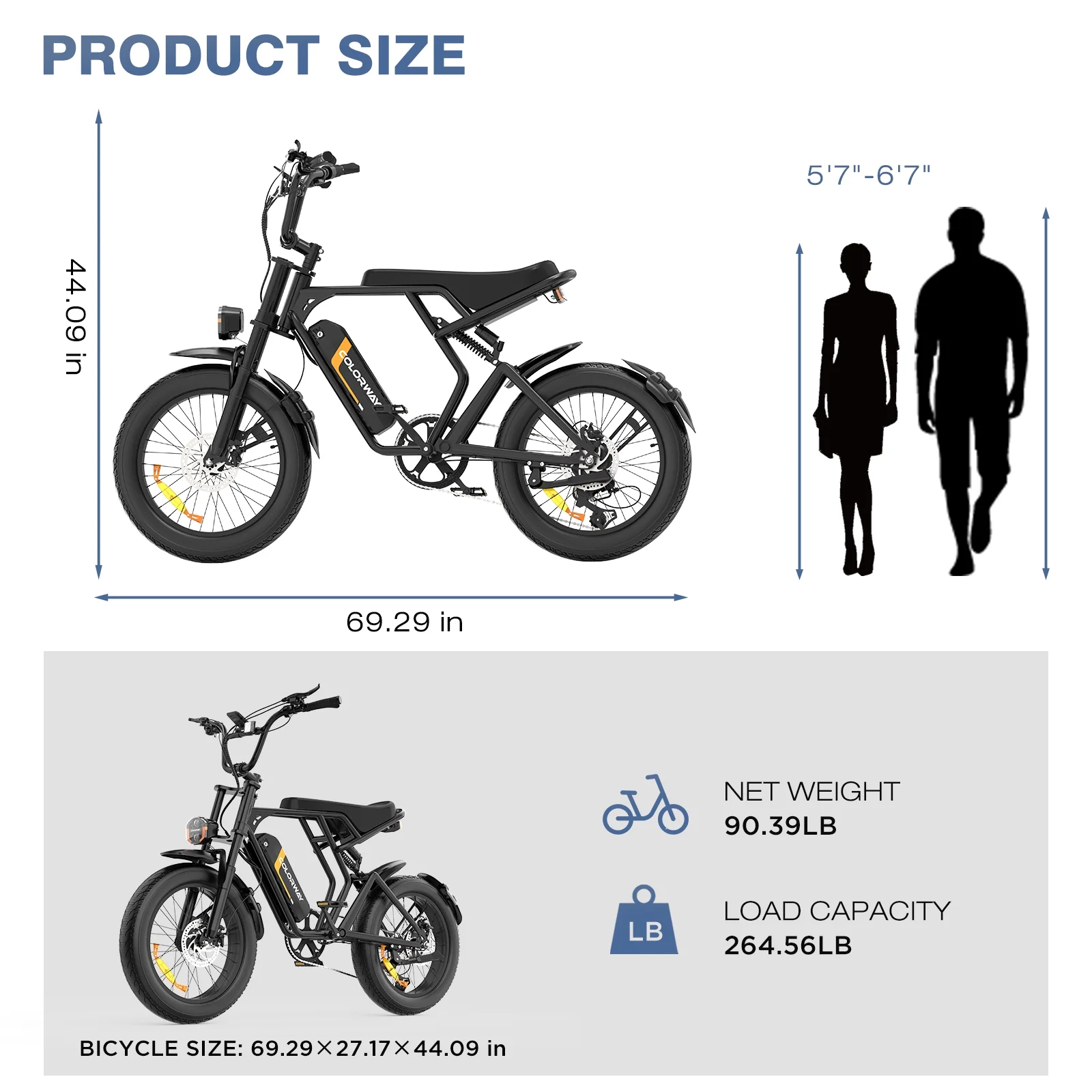 COLORWAY 20in Fat Tire Electric Bike, 750W, 48V 15Ah