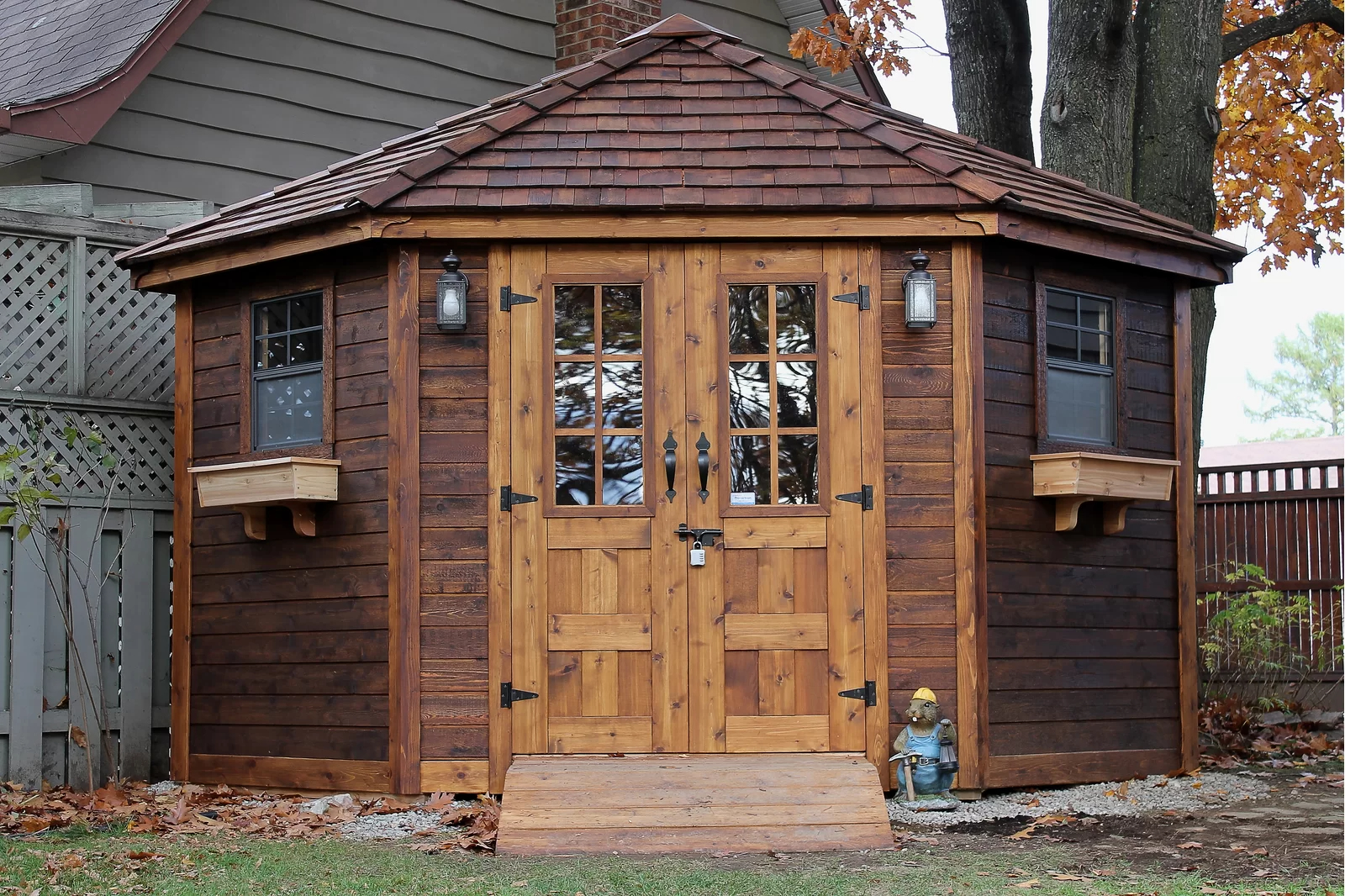 9 ft. W x 9ft. D Penthouse Cedar Wood Garden Shed with French