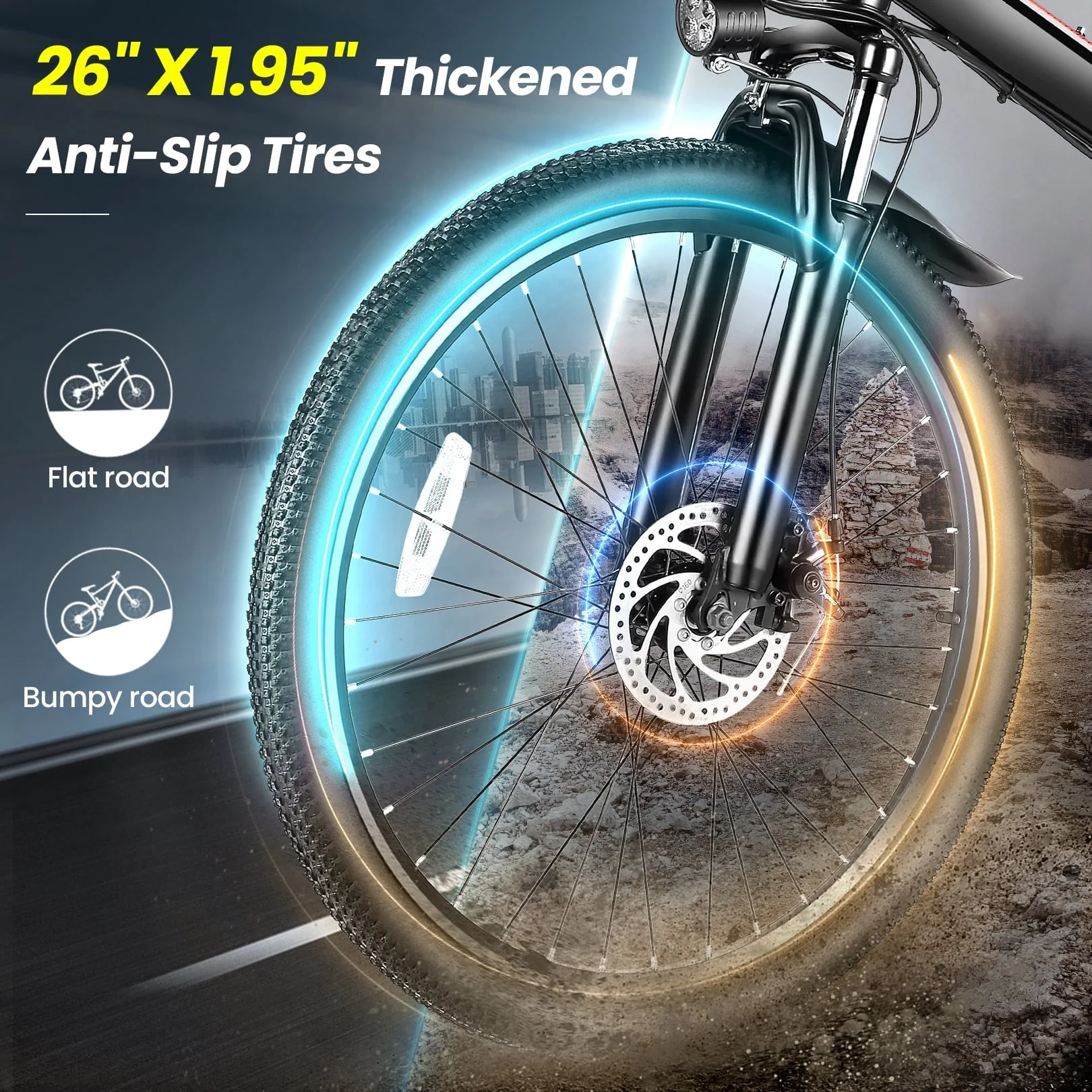 Gocio 26in Folding Electric Commuter Bike, 500W, Full Suspension