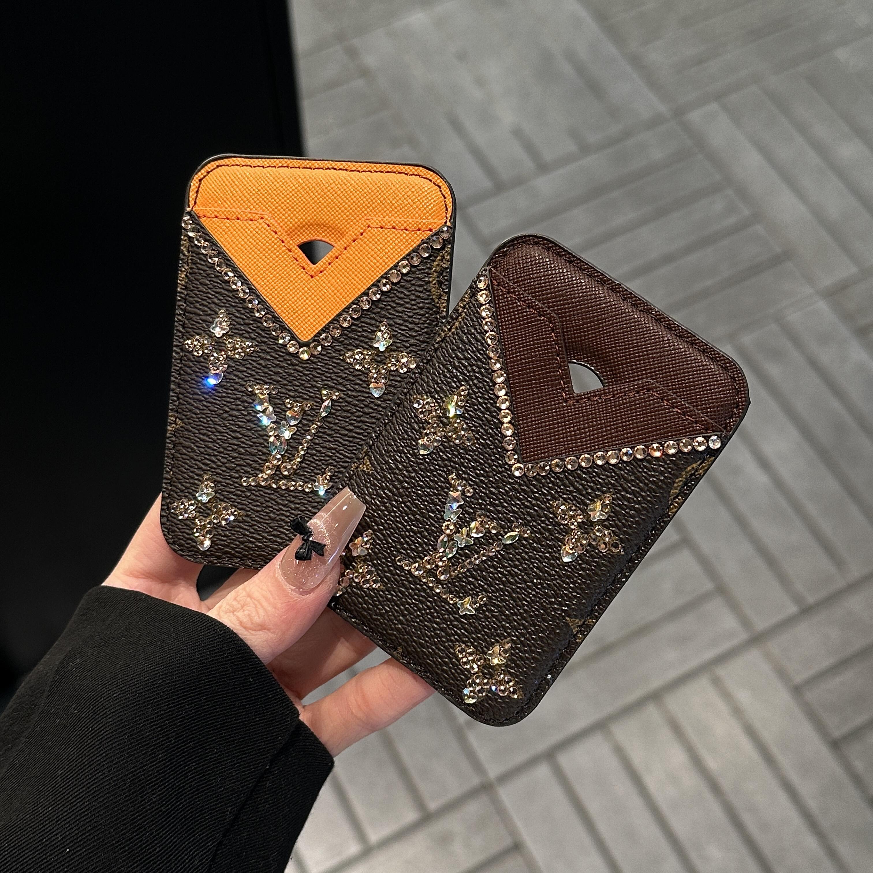 LV Monogram Bling Diamond Camera Card Holder Luxury Phone Case