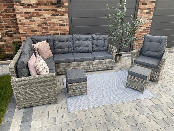 Sorrento Grey Rattan Garden Dining Set 8 Seat - Right Side Facing