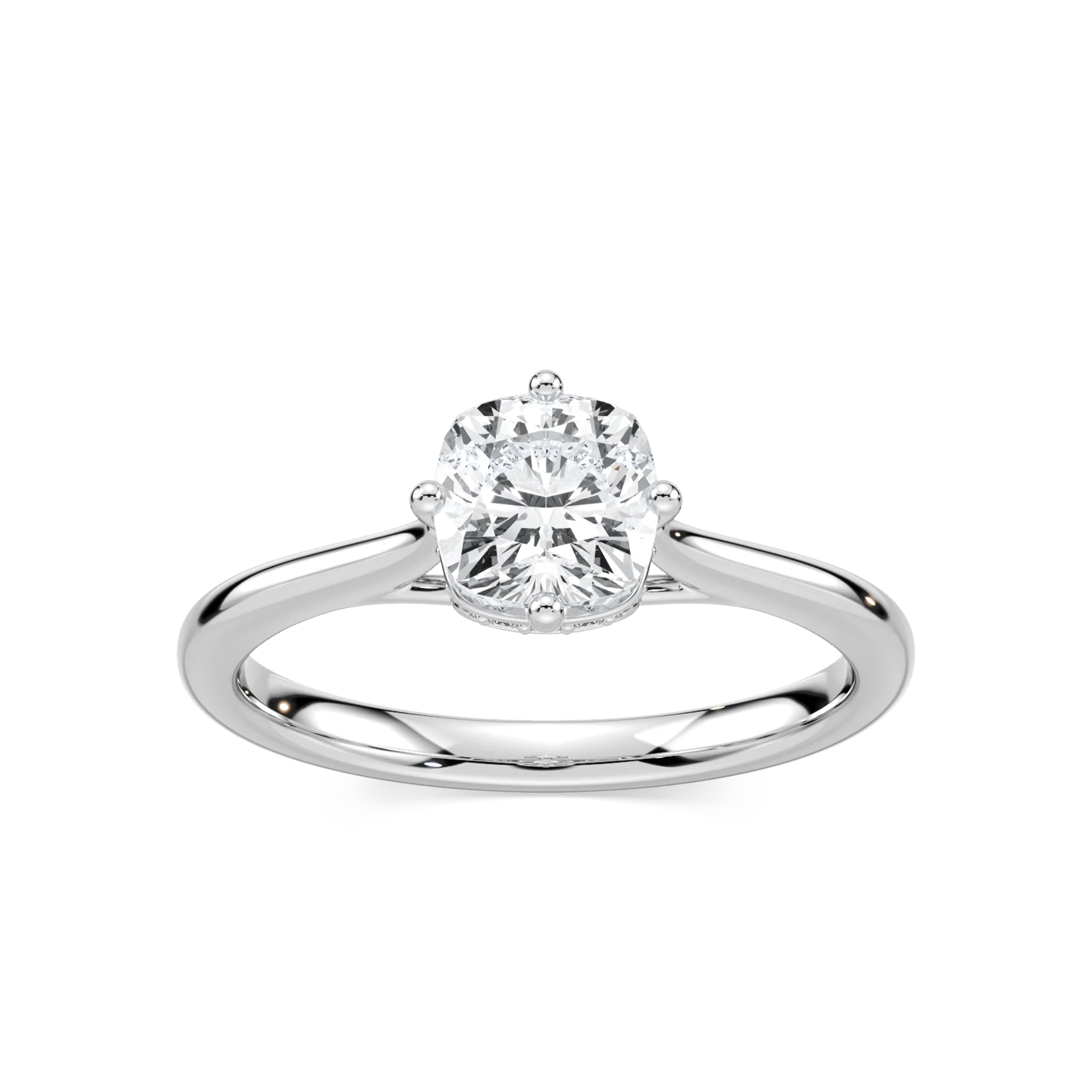 Ariel Cushion Lab Grown Diamond Eight Prong Royal Crown Hidden Halo Engagement Ring