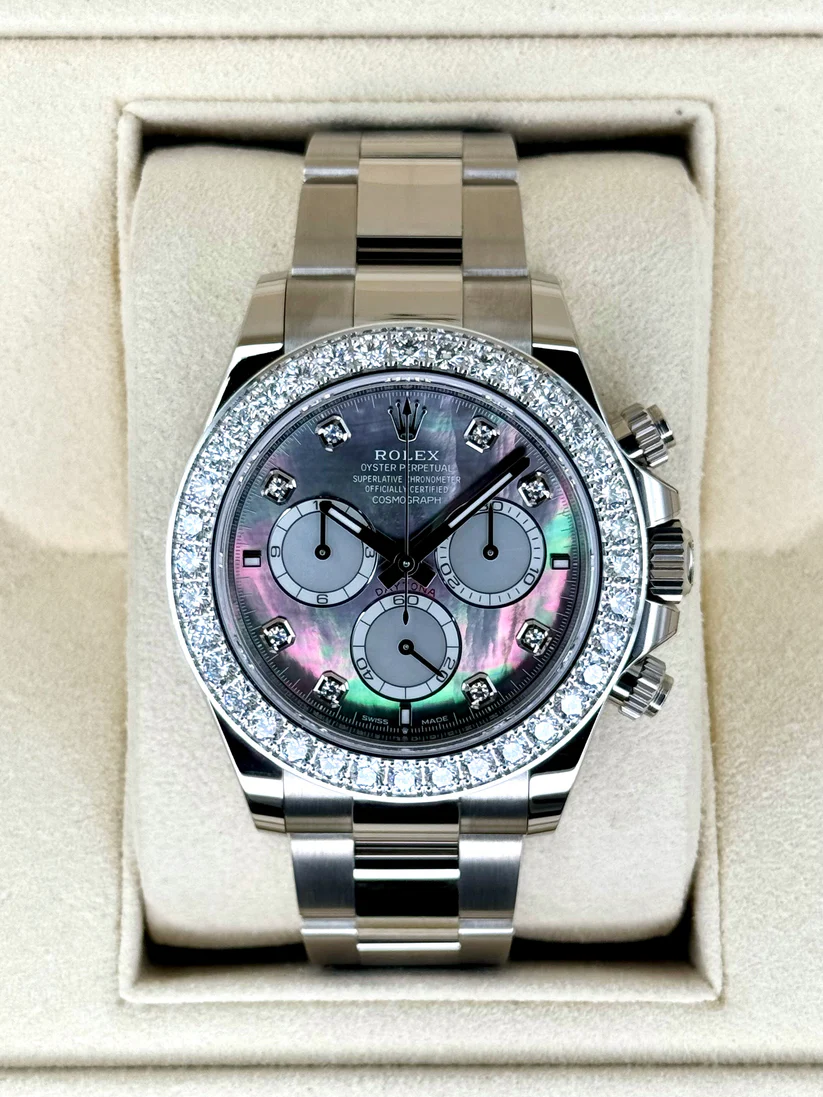 【Super Clone】Rolex Cosmograph Daytona 40mm White Gold Mother of Pearl Dial Diamond Bezel - 126579RBR