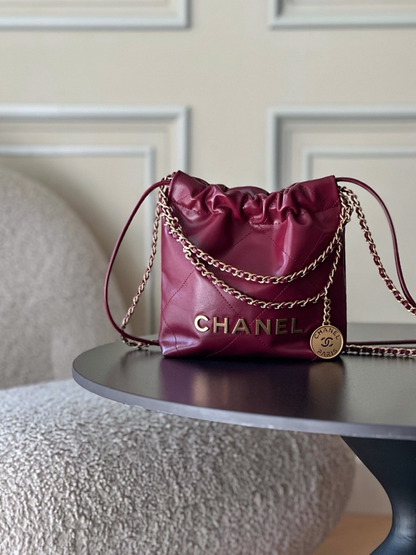 Chanel Drawstring Logo Bag Burgundy