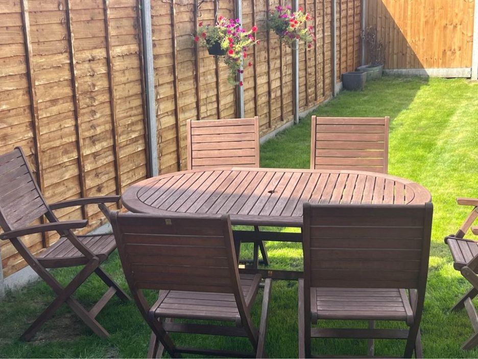 Six seater garden table and chairs