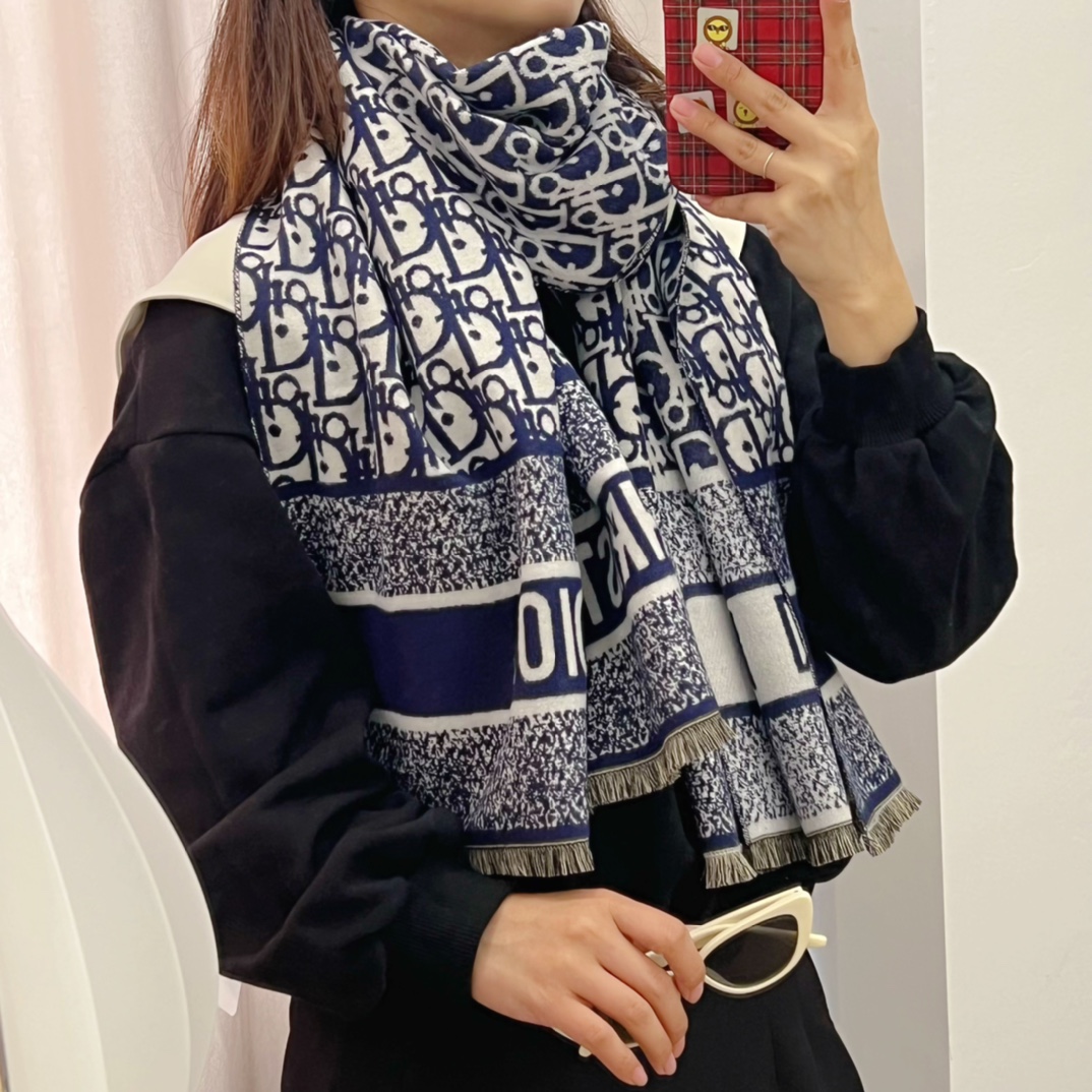 Dior Oblique Cashmere Shawl Navy and Black product images