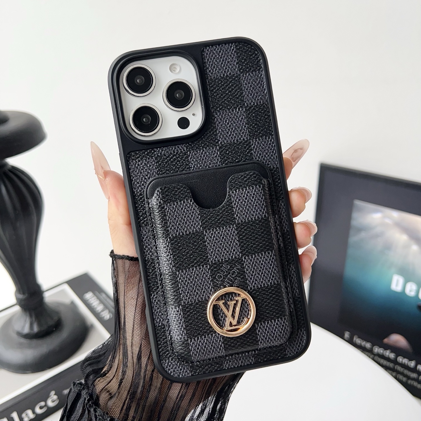 Luxury Designer Monogram Card Holder Phone Case | 2-in-1 Wallet Shockproof Cover