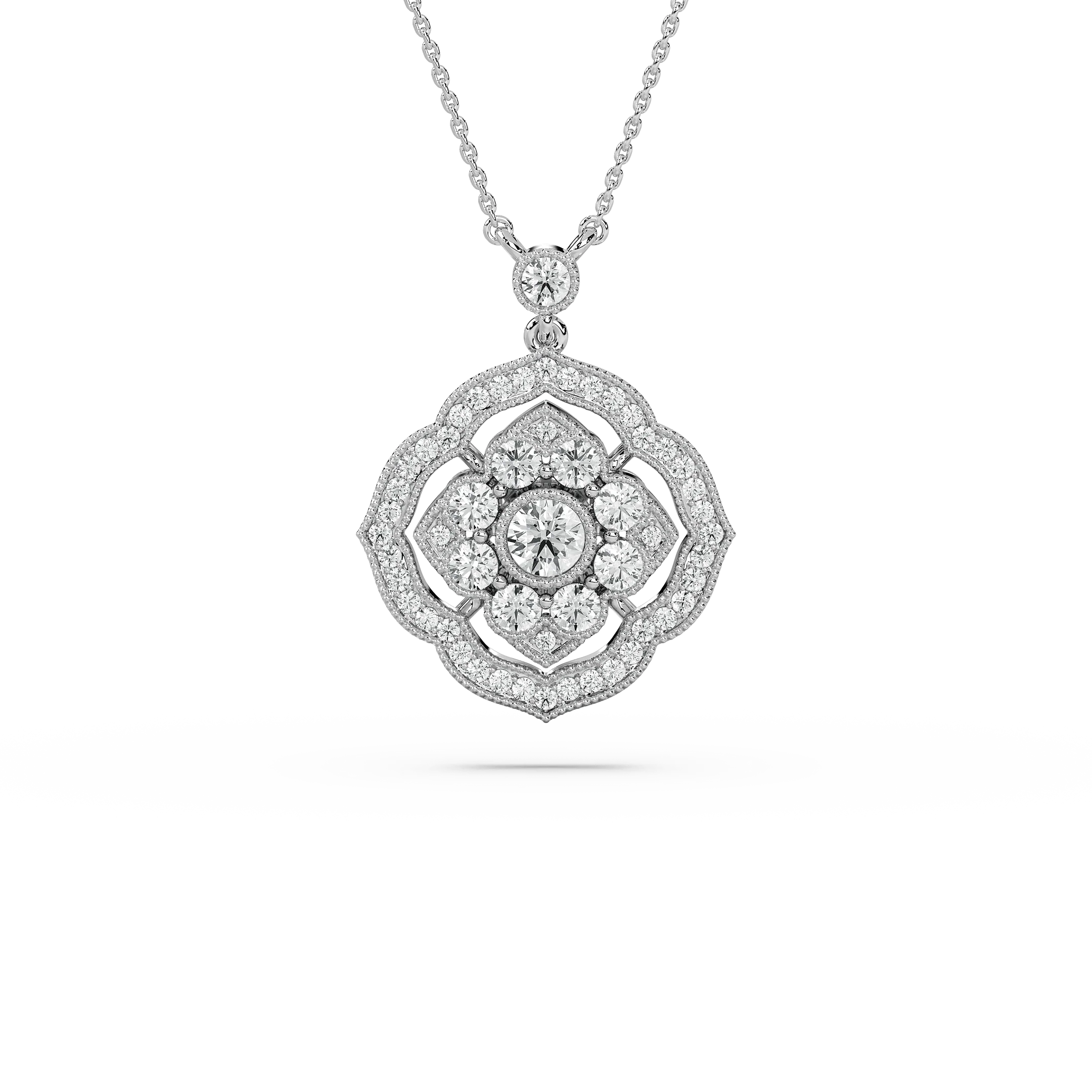 1 ctw Round Lab Grown Diamond Vintage Shield Grace Pendant  - 18 Inches