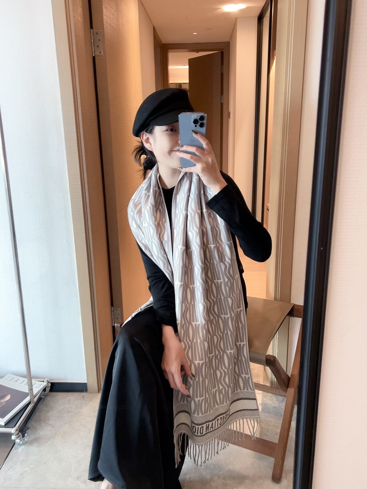 Dior Logo Stripe Square Scarf Grey product images