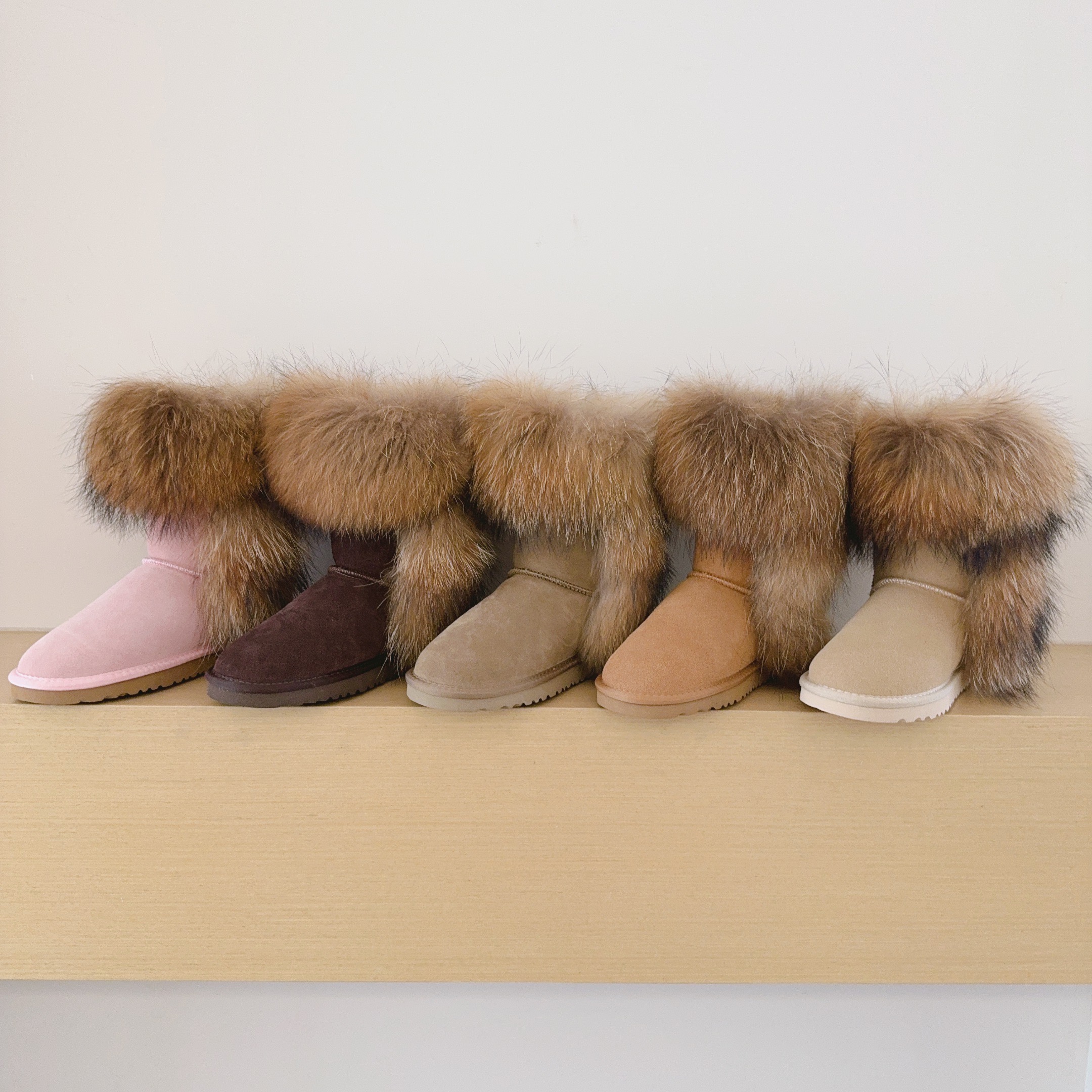 5825 Genuine Fur Trim Mid-Calf Boots