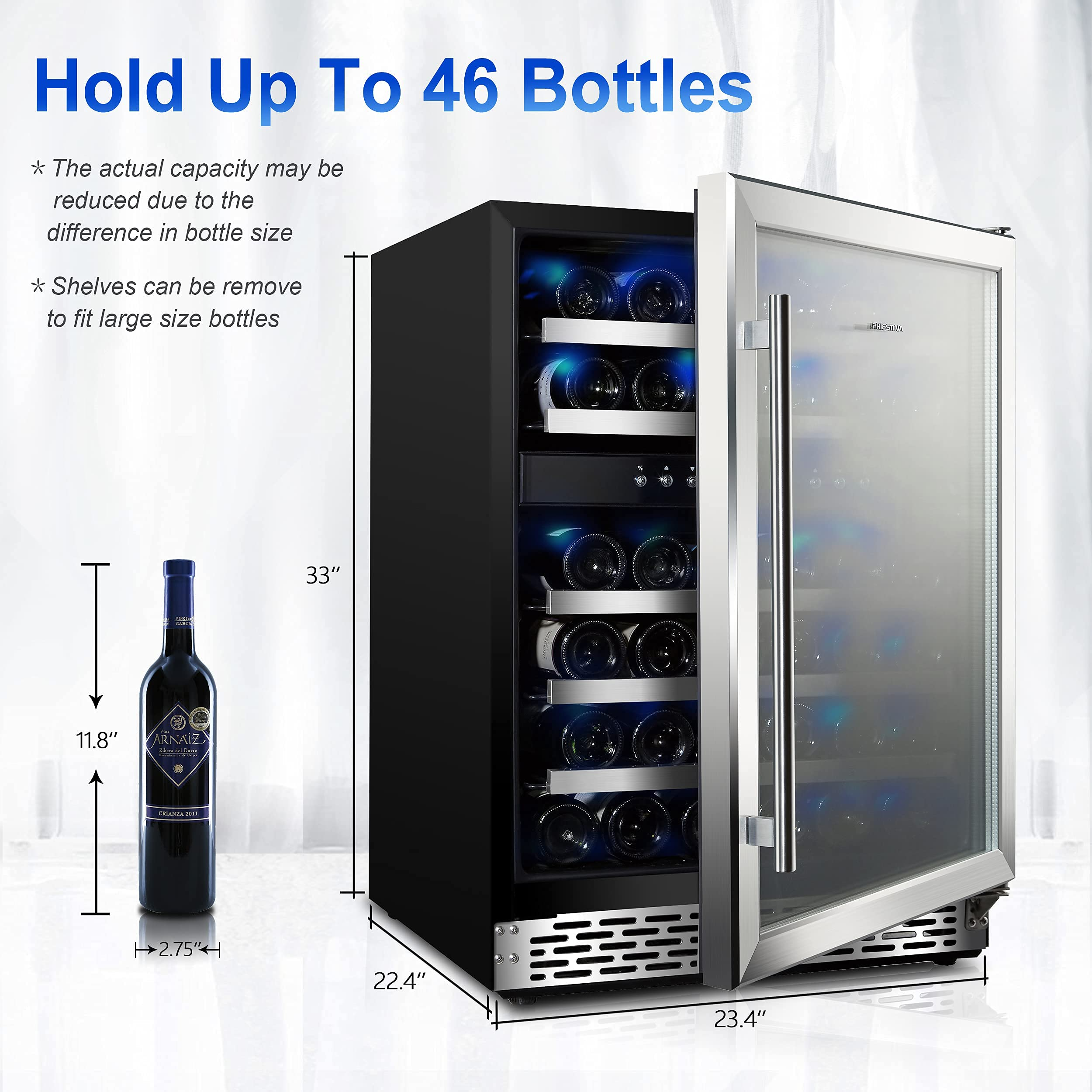 Phiestina 24 Inch Under Counter Wine Cooler - Built-In Dual