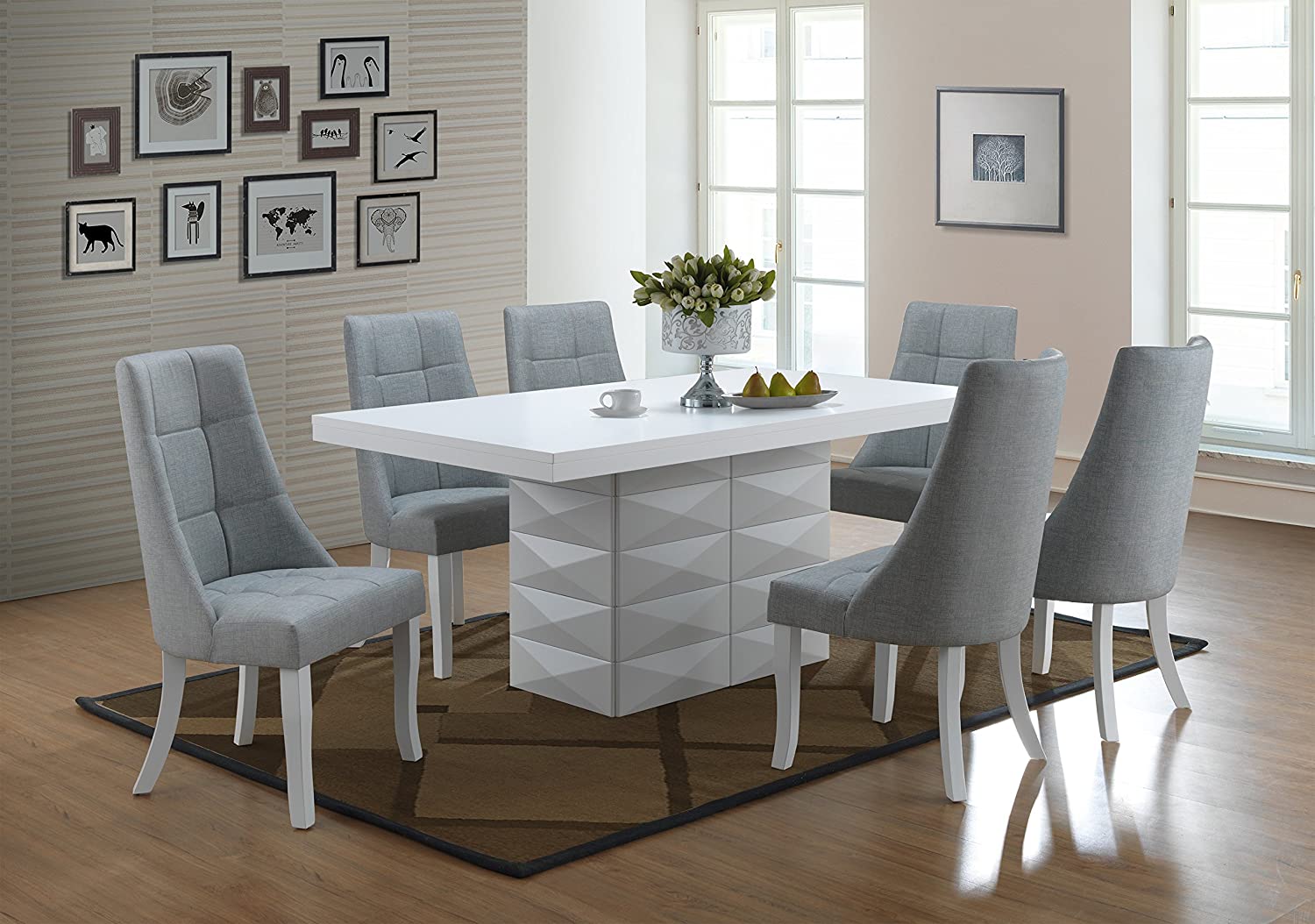 Milan 7 Piece White Modern Rectangle Dinette Dining Room Table