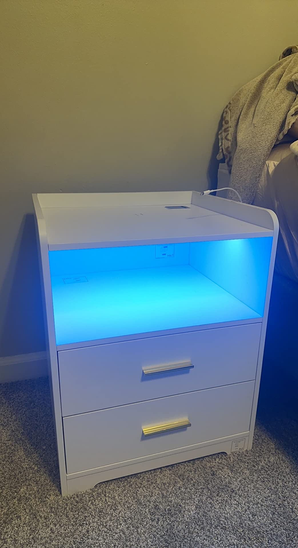 Black Nightstand with Charging Station