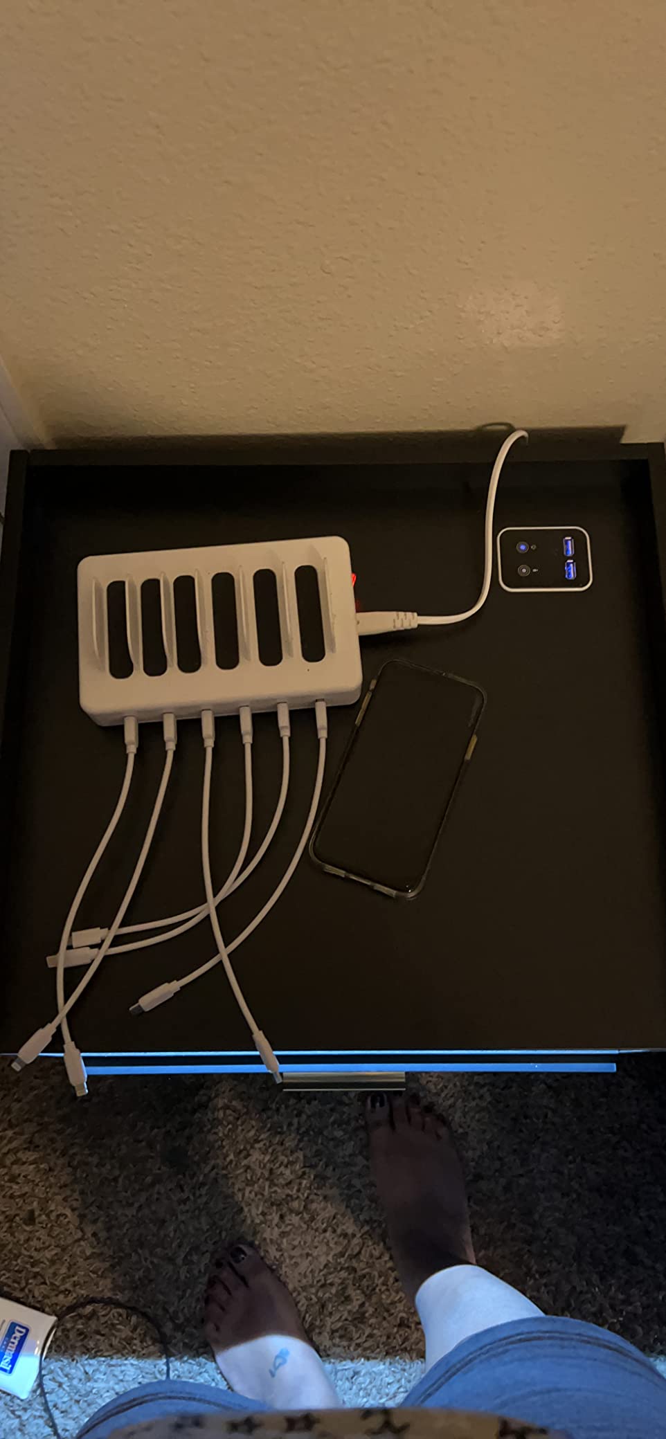 Black Nightstand with Charging Station