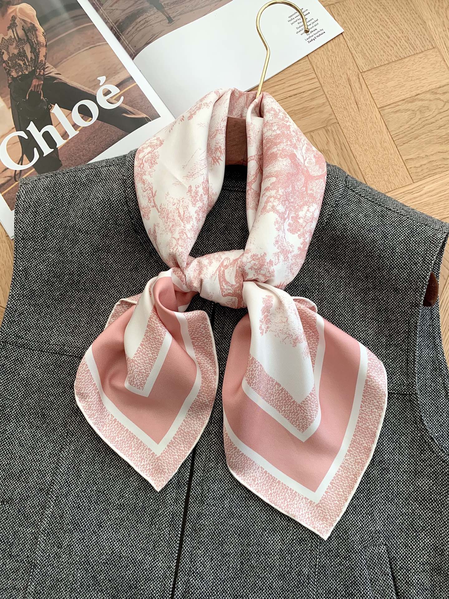 Dior Contrast Border Silk Square Scarf Pink 88.5 x 88.5 cm product images
