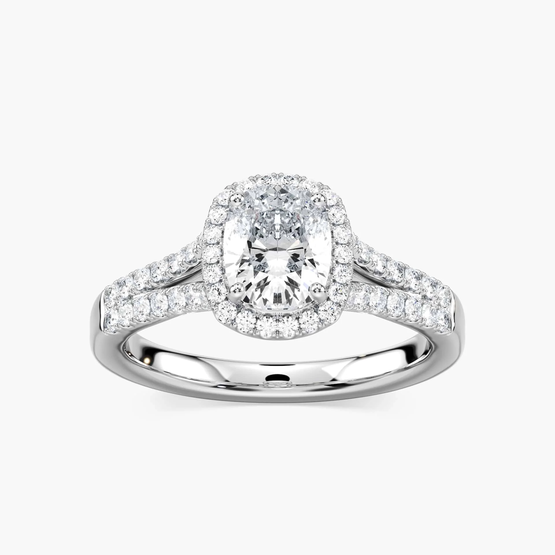 Adara Elongated Cushion Lab Grown Diamond Double Row Split Shank Halo Engagement Ring