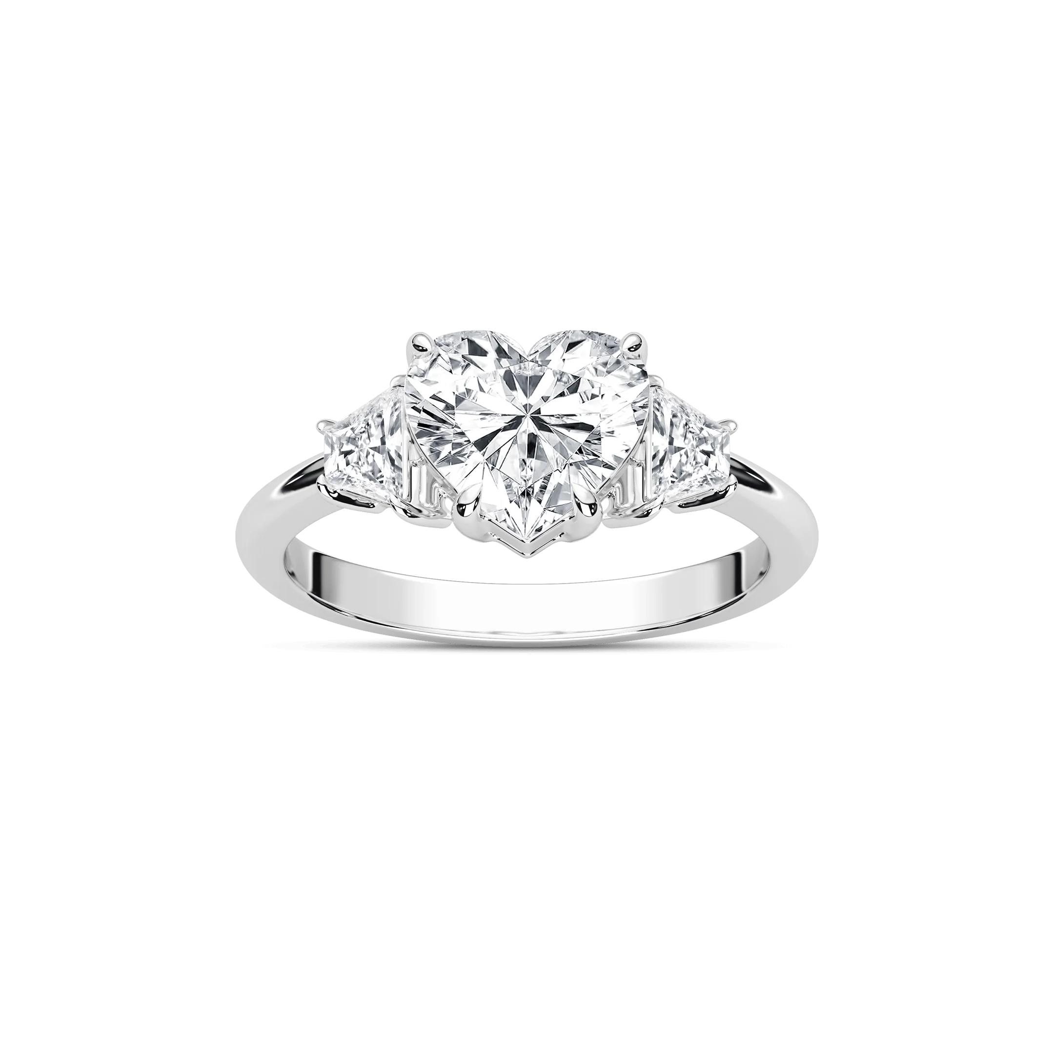 Estella Heart Lab Grown Diamond with Trapezoid Sides Three Stone Engagement Ring