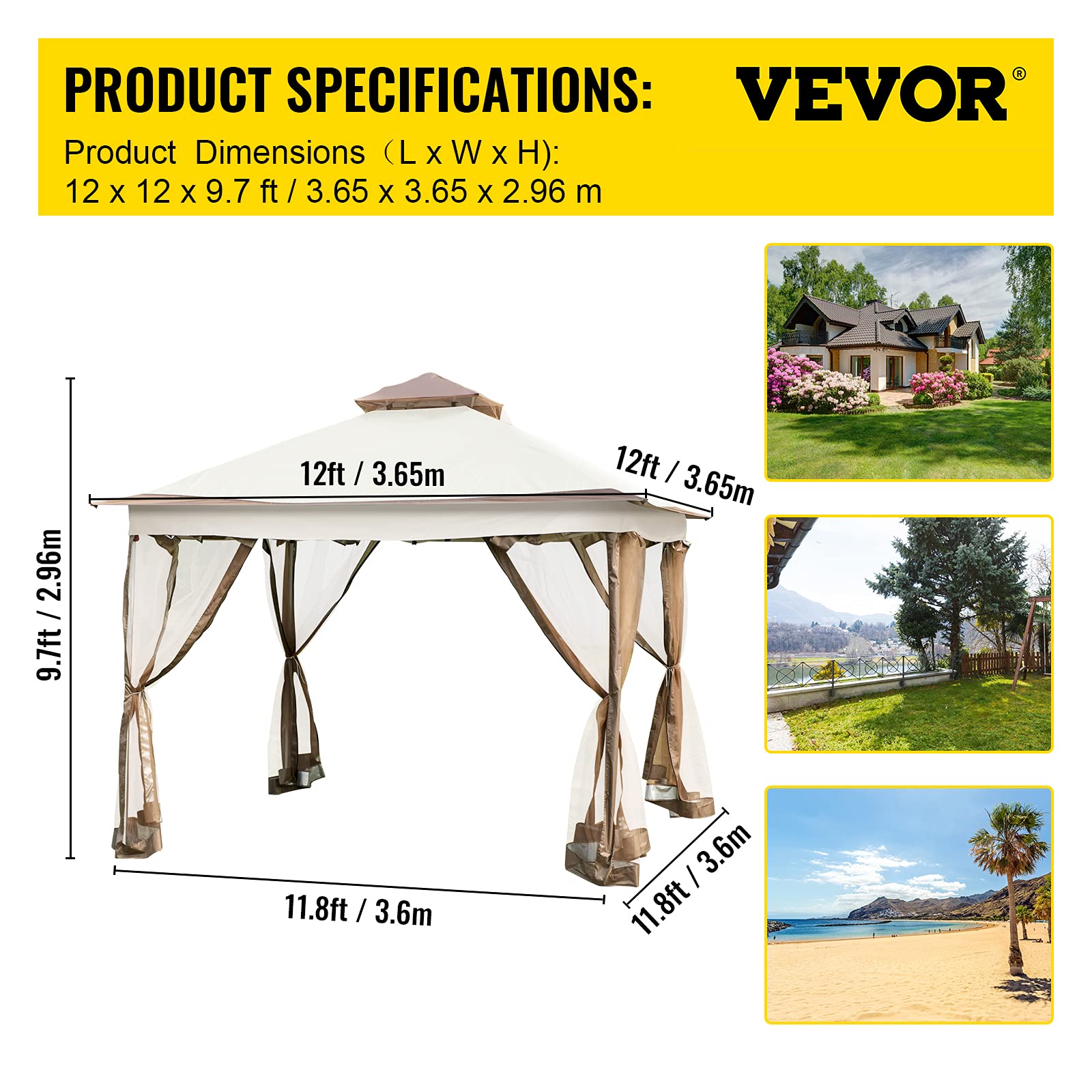 Happybuy 12x12ft Pop-Up Canopy Gazebo Starter Kit