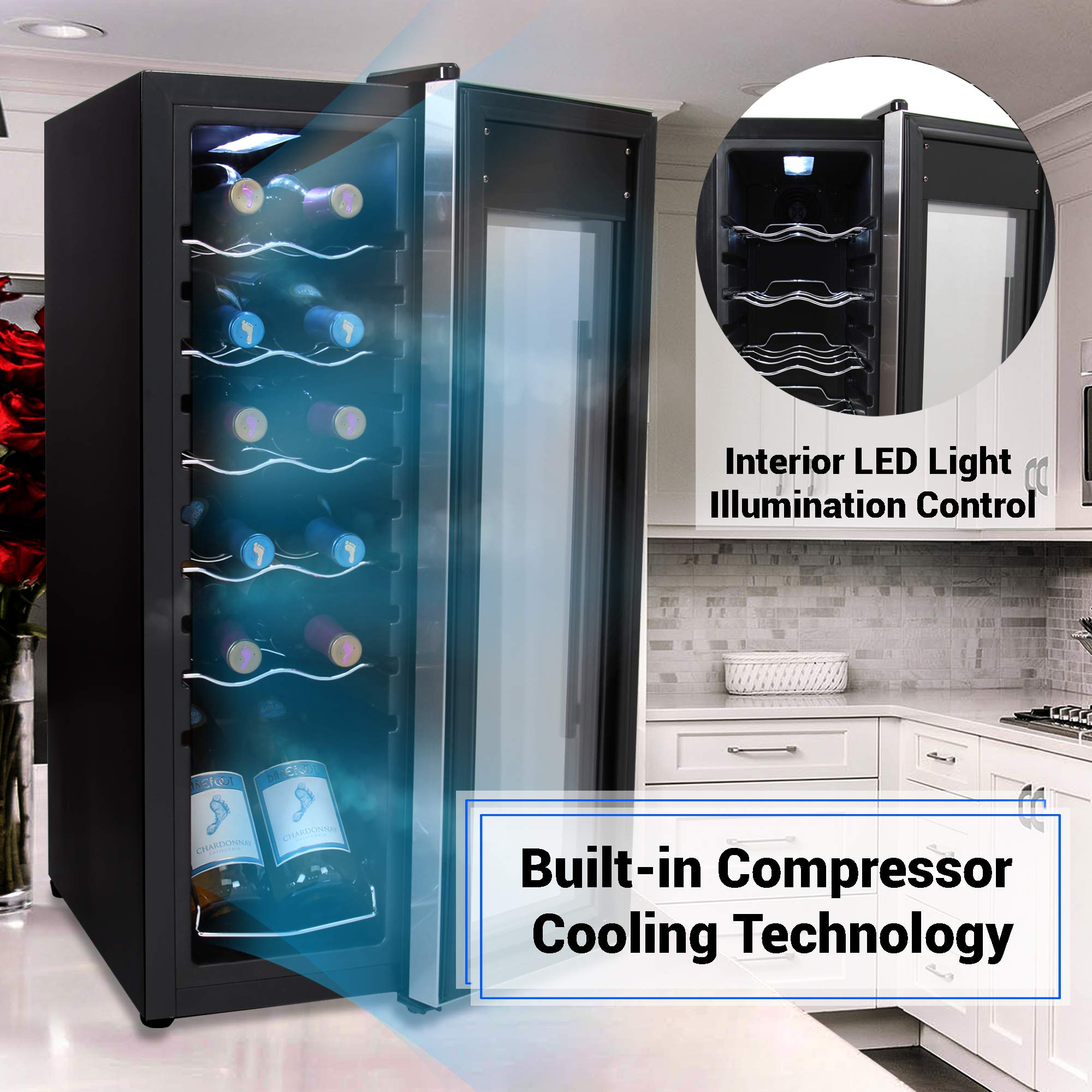NutriChef PKCWC12 12 Bottle Cooler Refrigerator White and Red