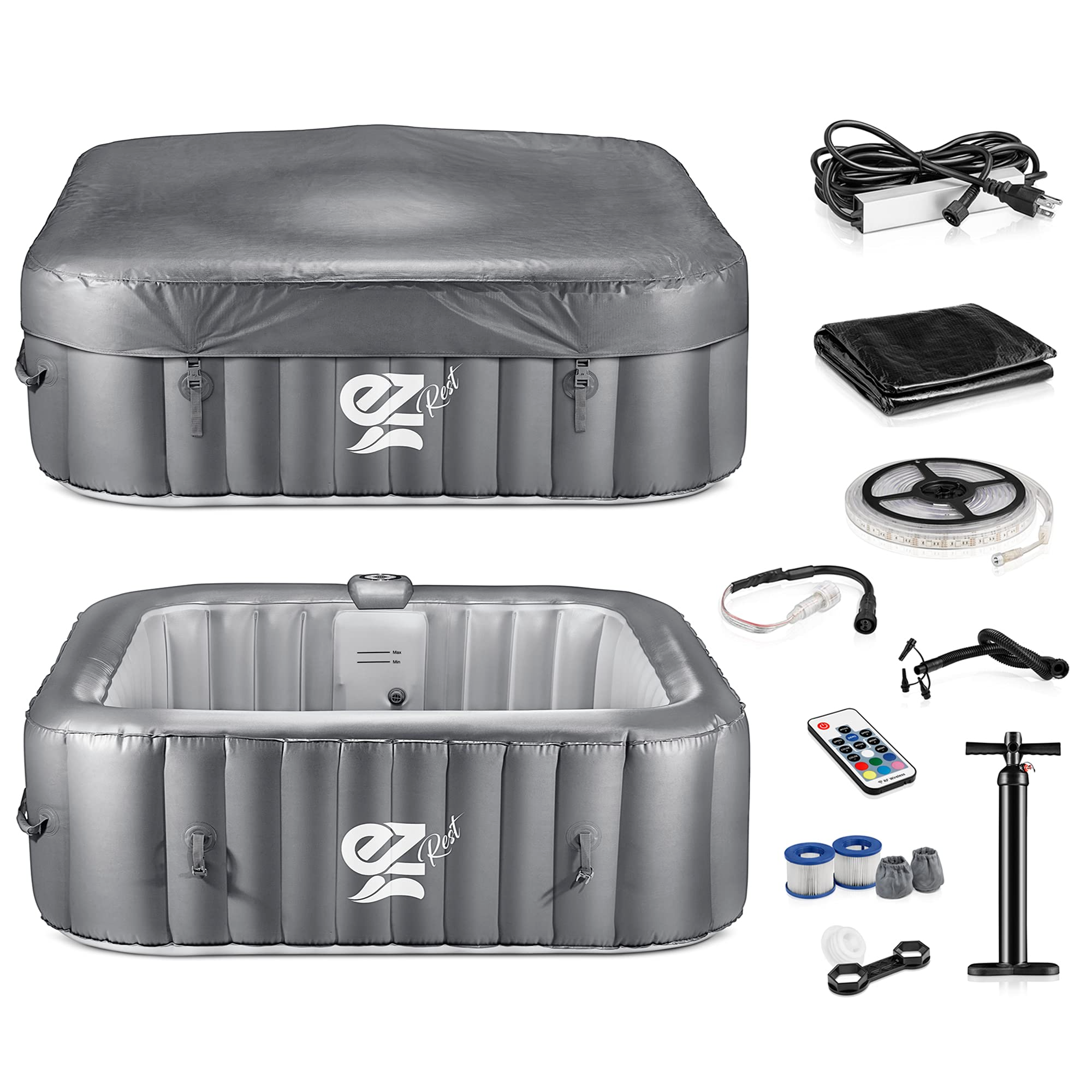 Outdoor Portable Hot Tub - 6-Person Square Inflatable Heated